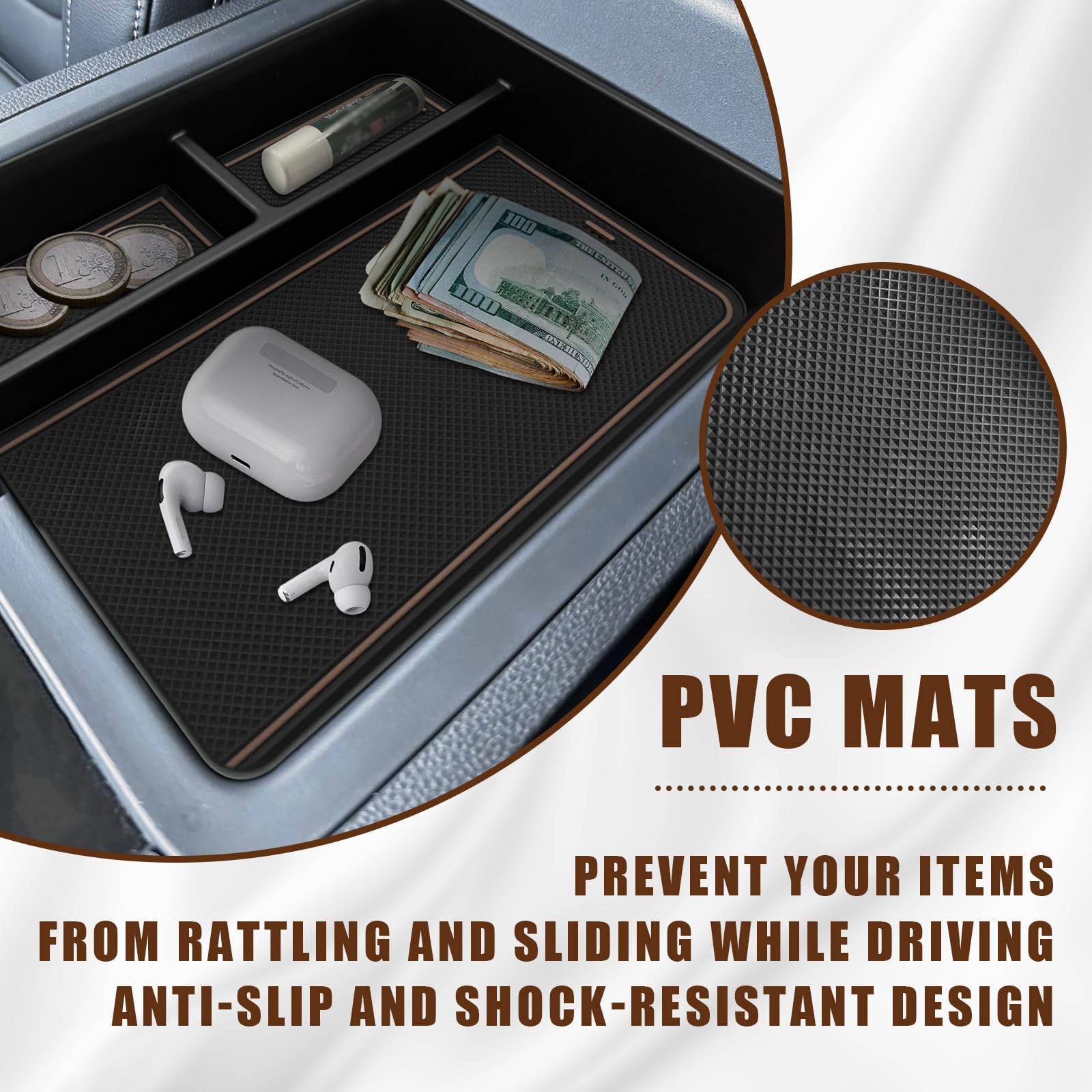 Muslogy Center Console Organizer for Honda Pilot 2023-2025, Ridgeline/Passport, ABS Material, Brown, MUS-PILCO23