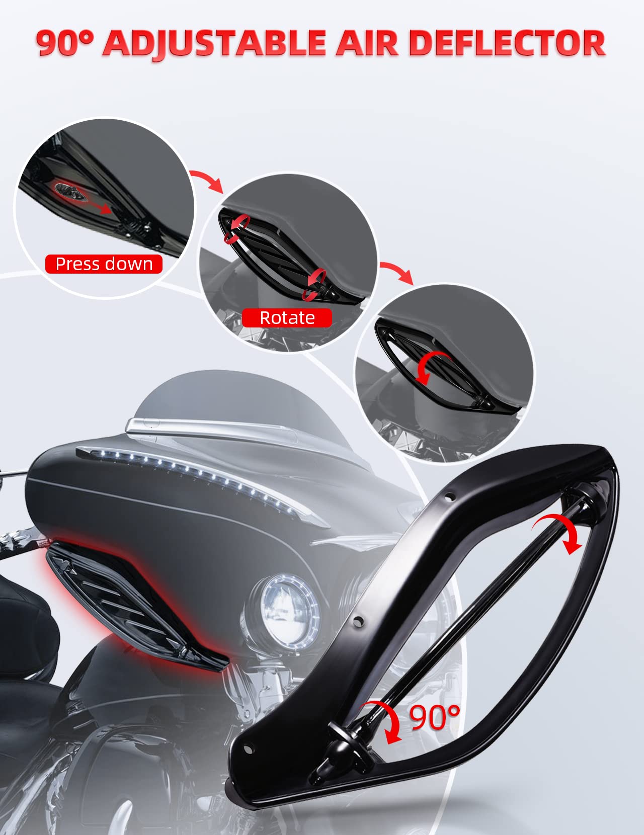 Amazicha Black Adjustable Air Deflector Kit Side Wing Deflectors Fairing Air Deflector Compatible For Harley Touring Street Glide, Electra Glide, Trike, Ultra Classic, Cvo 1996-2013