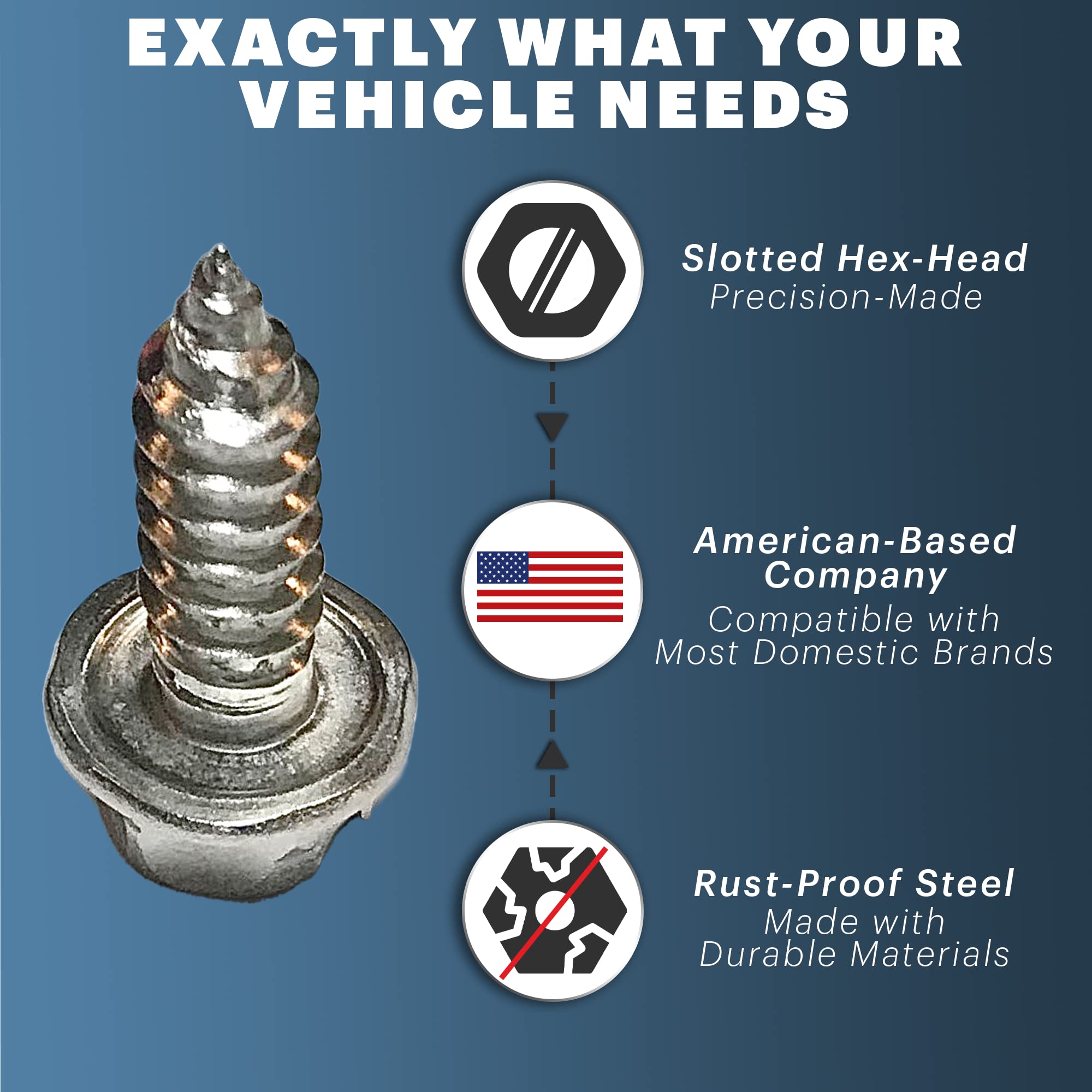 License Plate Screw Kit - Set Of 8 Stainless Steel Screws For Front And Back License Plates, Frames And Covers On Domestic Cars,