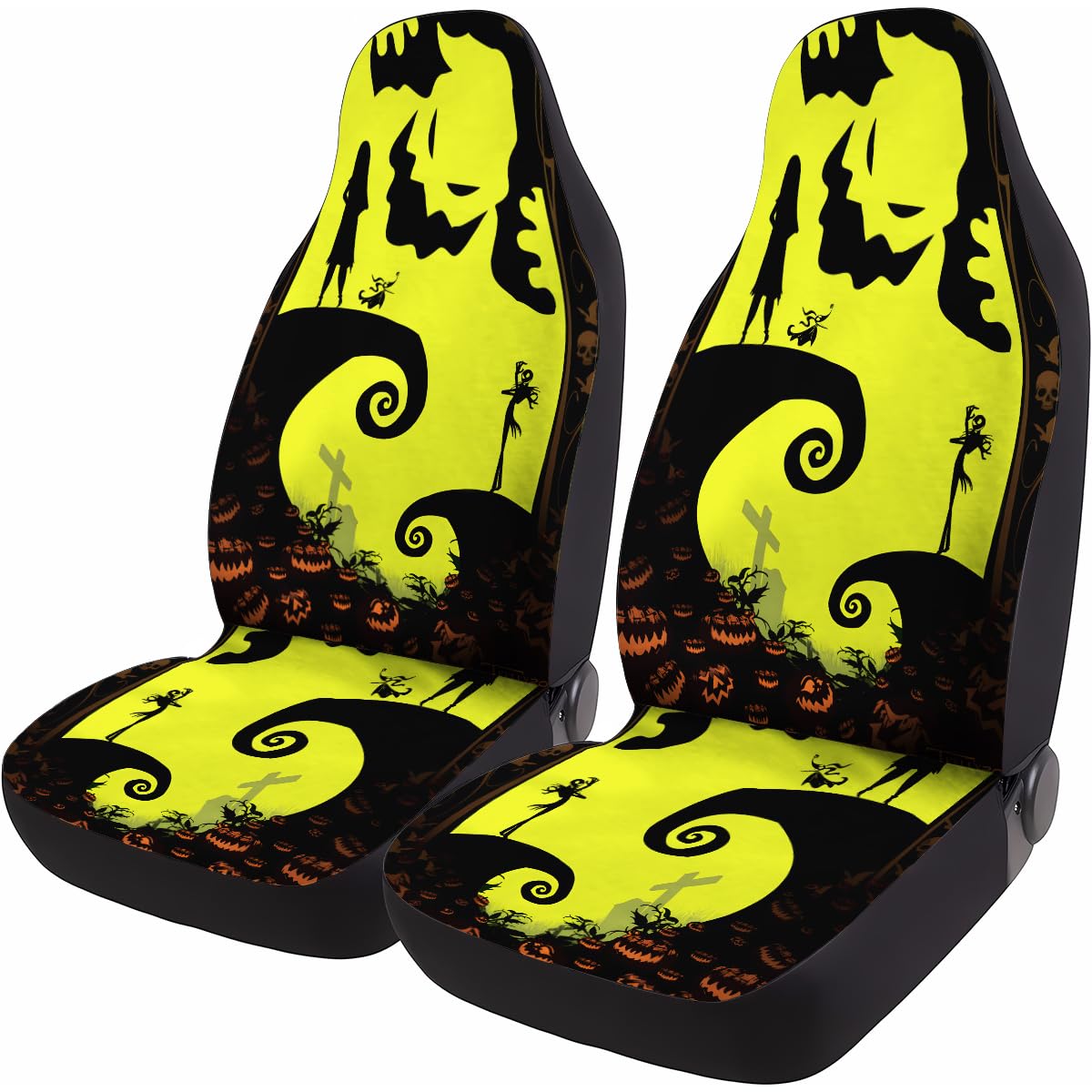 GENANY Horror Nightmare Skellington 2 Front Car Seat Covers for Car Truck Sedan SUV, Christmas Car Gifts, Durable Automotive Sea