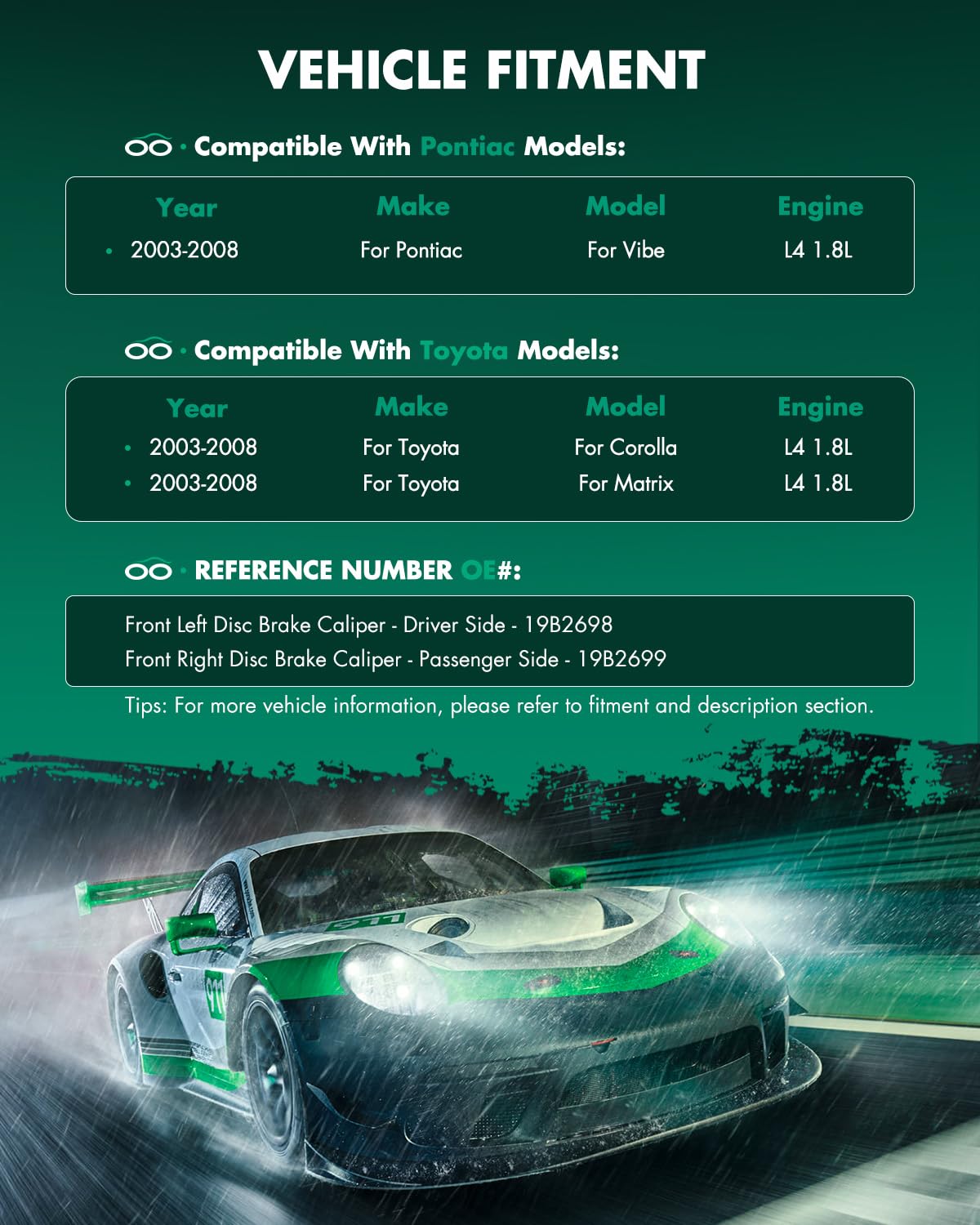 Scitoo 19B2698 19B2699 Front Left & Right Disc Brake Calipers Assembly W/Bracket For Pontiac For Vibe 2003-2008,For Toyota For C