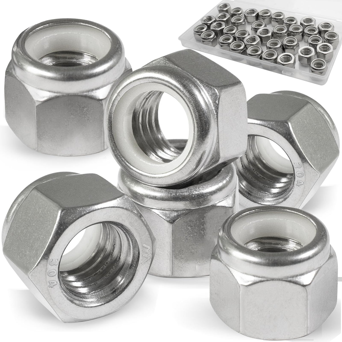 Vifmy 35 Pack 3/8'-16 Inch Locknuts,304 (A2-70) Stainless Steel Nylon Insert Lock Nuts,Standard Inch Thread Nylock Nuts