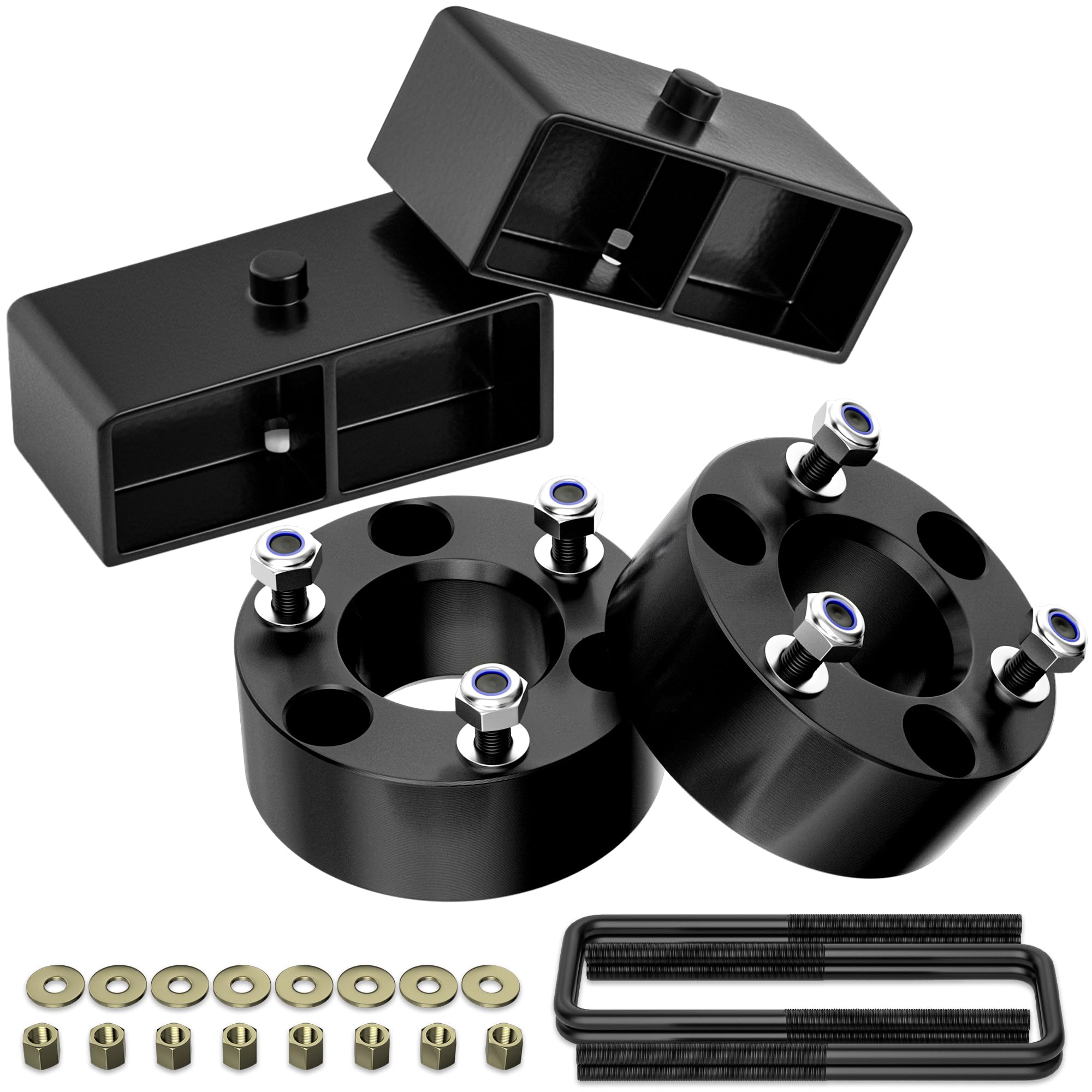 3'' Front and 2'' Rear Leveling Lift Kits for 2005-2023 Frontier 2WD 4WD, 3 inch Front Strut Spacers and 2 inch Rear lift block 