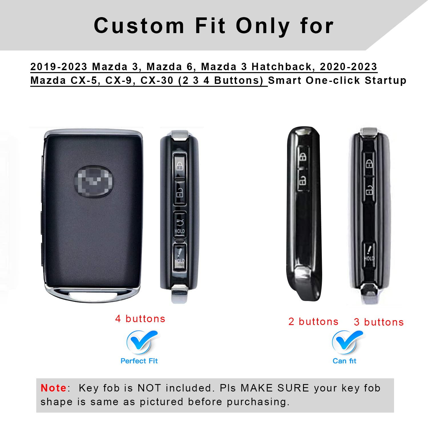 QBUC for Mazda Key Fob Cover Case with Leather Keychain for 2019-2023 Mazda 3, Mazda 6, Mazda 3 Hatchback, 2020-2023 Mazda CX-5,