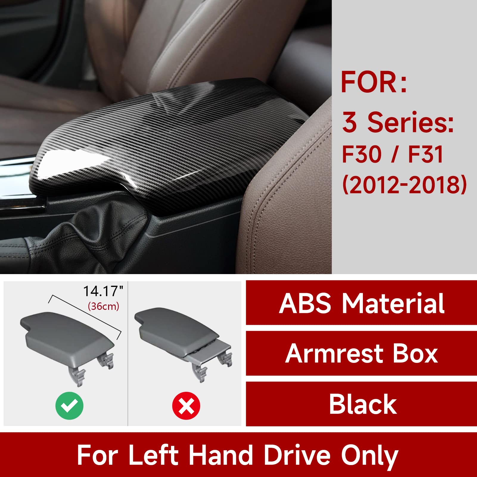 Car Armrest Cover Lid Storage Box Sticker Carbon Color Abs Decal Trim Fits For Bmw F30 2012 2013 2014 2015 2016 2017 2018 2019 Accessories