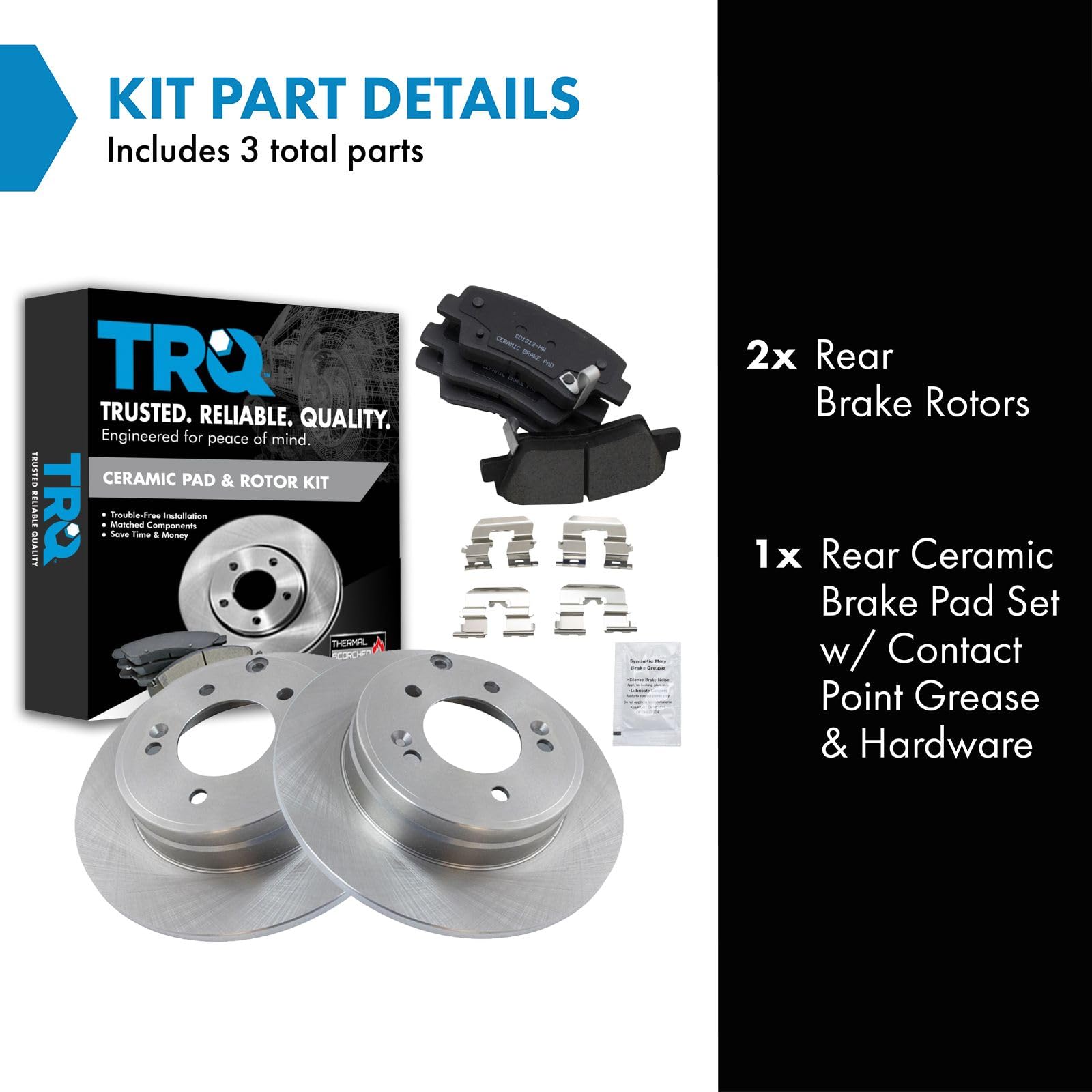 TRQ Rear Brake Pad & Rotor Kit Brake Pads Brake Rotor Ceramic Compatible with 2010-2011 Hyundai Azera 2009-2010 Sonata