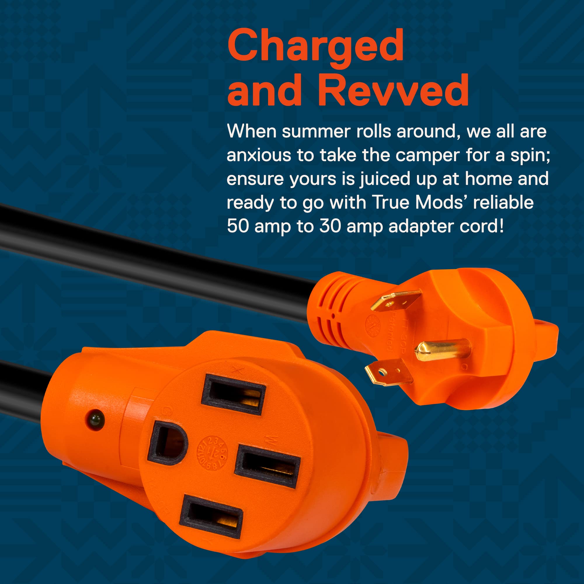 True Mods 50A 250V To 30A 125V Rv Ev Power Adapter Cord Plug Connector [Nema 14-50R 4 Prong Female To Tt-30P 3 Pin Male] [Etl Approved] [Led Light Indicator] For Trailer Camper Electric Vehicles