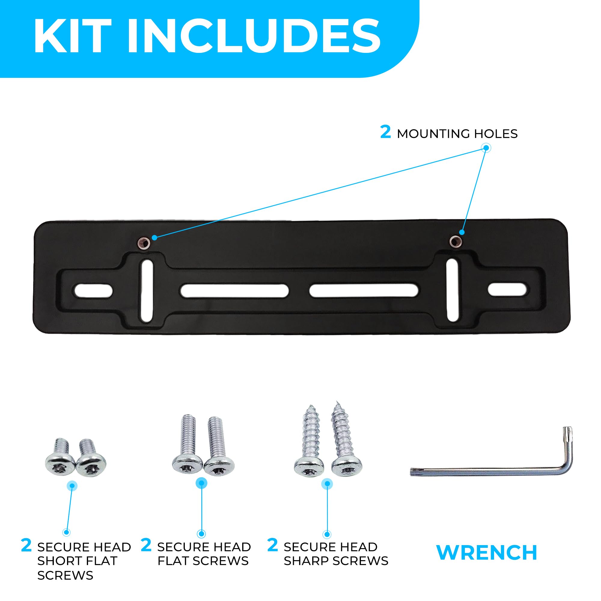 TN TrunkNets Inc Front License Plate Bracket Holder for GMC - Black Plastic with 6 Unique Screws & Wrench Kit, Model BTHMBH_GCM_20N_NW