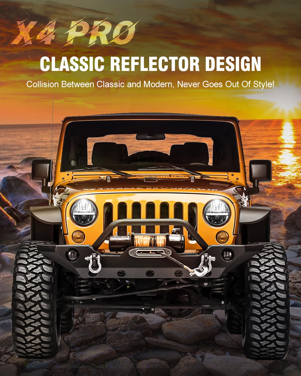 Uni-Shine 7-Inch Led Headlights - With Amber Turn Signal White Drl, Dot Approved, Hi/Lo Beam, Compatible With Jeep Wrangler Jk T