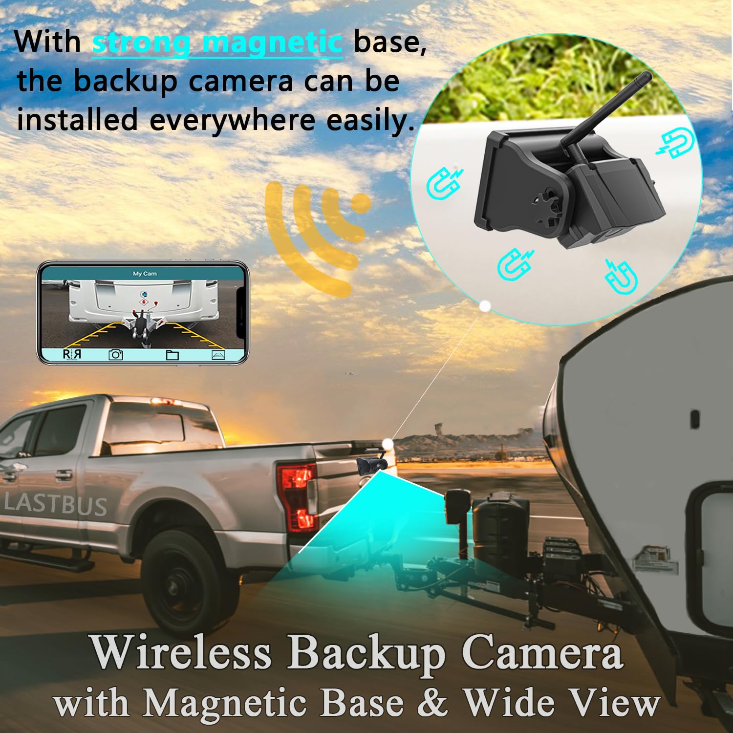 Magnetic Wireless Backup Camera - Lastbus Rechargeable Magnetic 2.4Ghz Wifi Backup Camera For Easy Hitching Gooseneck Horse Boat
