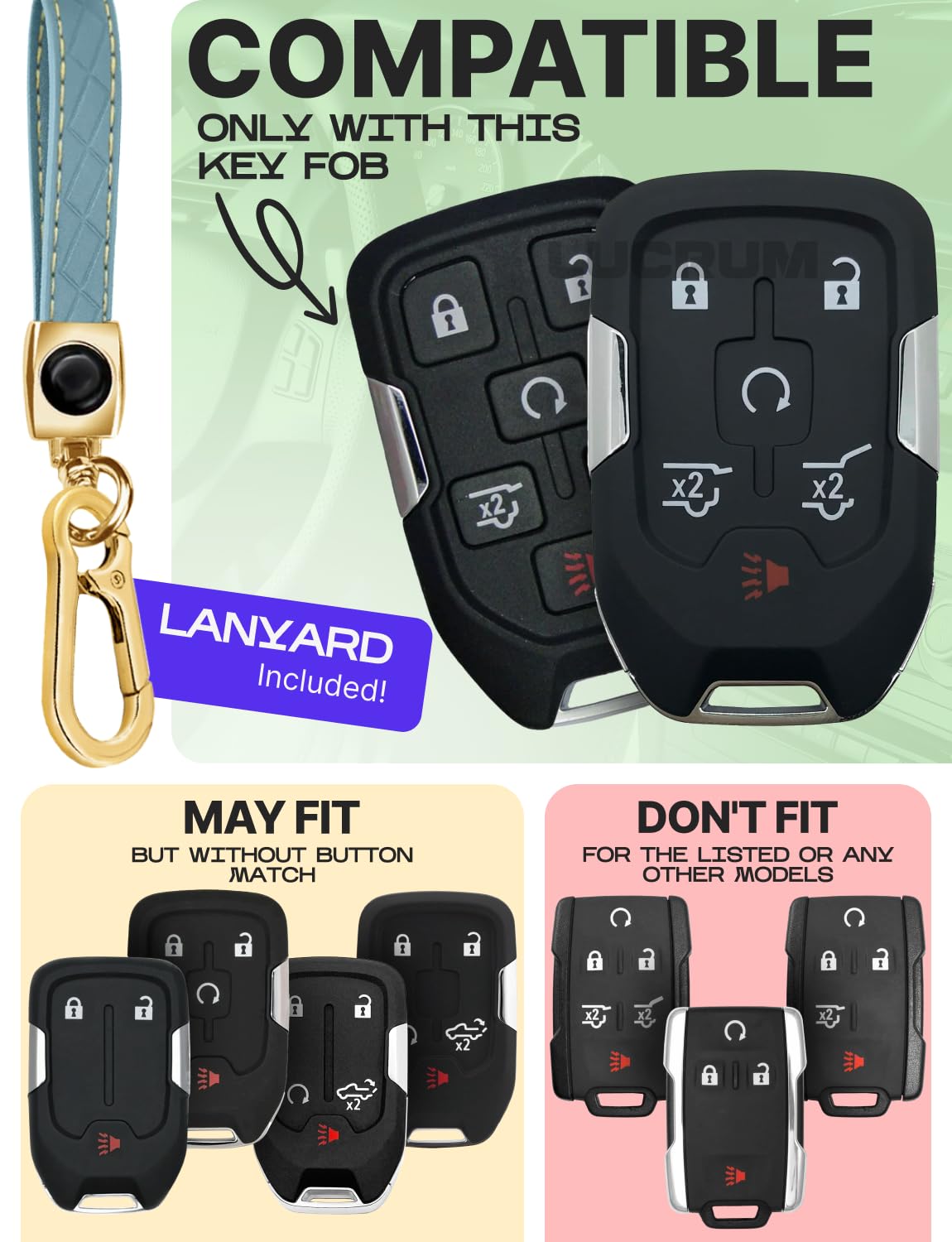 For Chevy Suburban Key Fob Cover And Leather Keychain - Full Cover Key Case For Gmc Acadia Sierra Tahoe Terrain Yukon - 2014-202