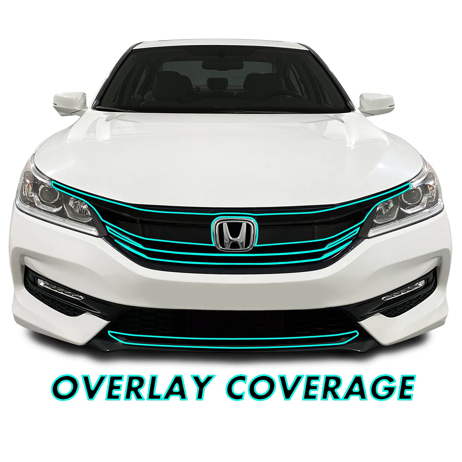 Slickmod Chrome Delete Blackout Vinyl Overlay For 2016-2017 Honda Accord Sedan Front Grill Trim (Full Kit, Gloss Black)