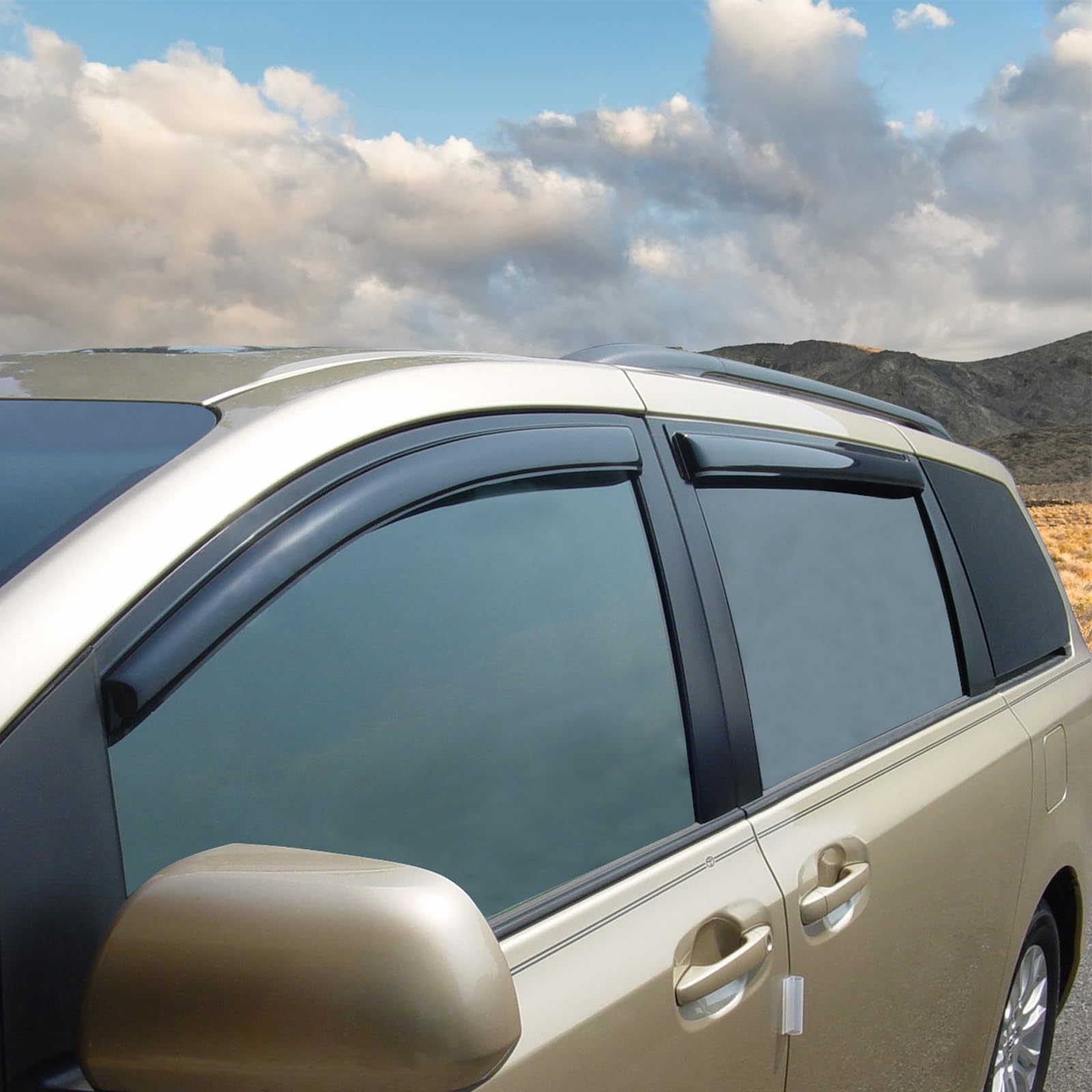 Window Visor Compatible with 2011-2020 Toyota Sienna, Slim Style Acrylic Smoke Tinted Sun Rain Wind Guards Shield Vent Cover Sha