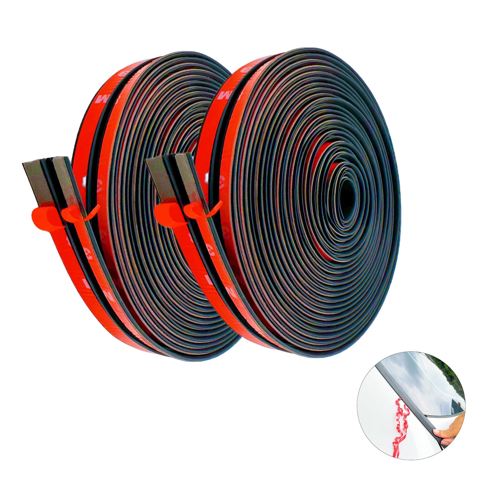 2Pcs Windshield Rubber Seal Car Weather Stripping Trim T Shape Sealing Strip For Car Front Rear Windshield (32.8 Feet)