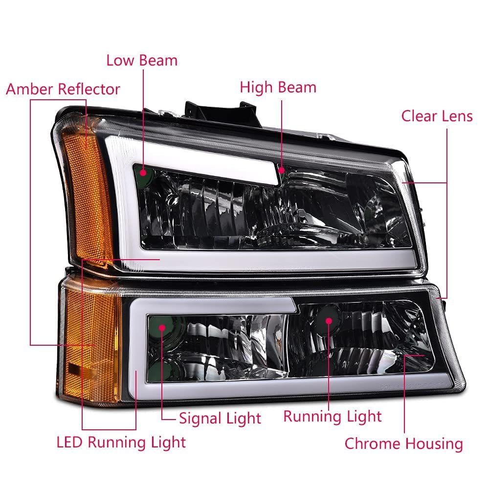Pit66 Led Headlights, Compatible With 2003-2006 Chevy Silverado 1500 2500 3500 Hd 2003 2004 2005 2006, Compatible With 2003-2006 (Clear Lens Amber Corner(C Led Style))