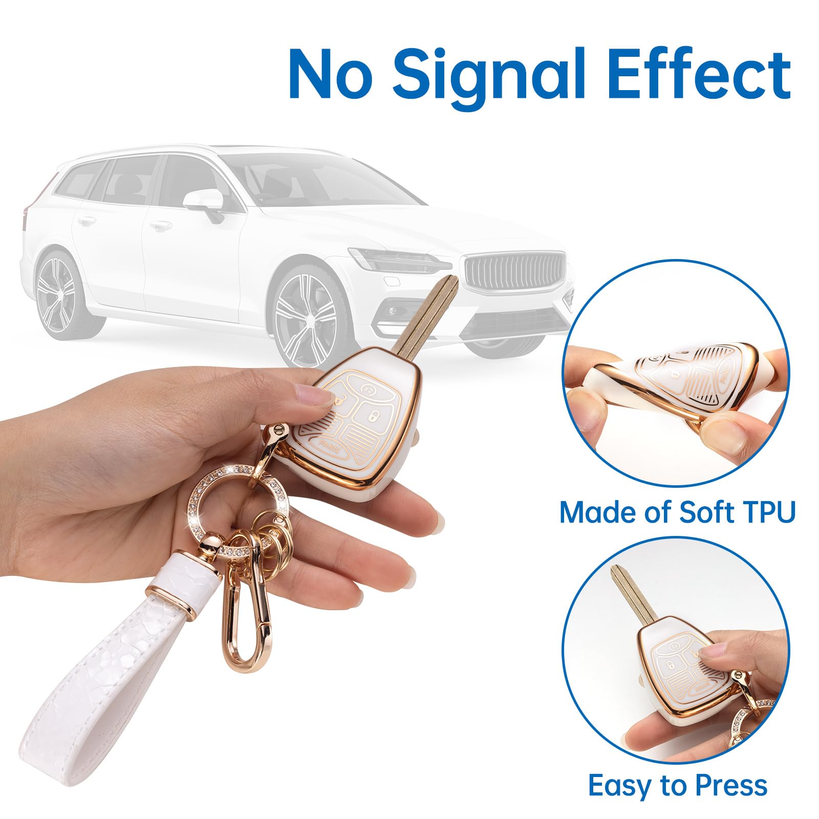 Cacarlike For Jeep Key Fob Cover With Jeep Keychain, Car Key Fob Case Compatible With Jeep Wrangler Compass 2007-2018/Dodge Ram