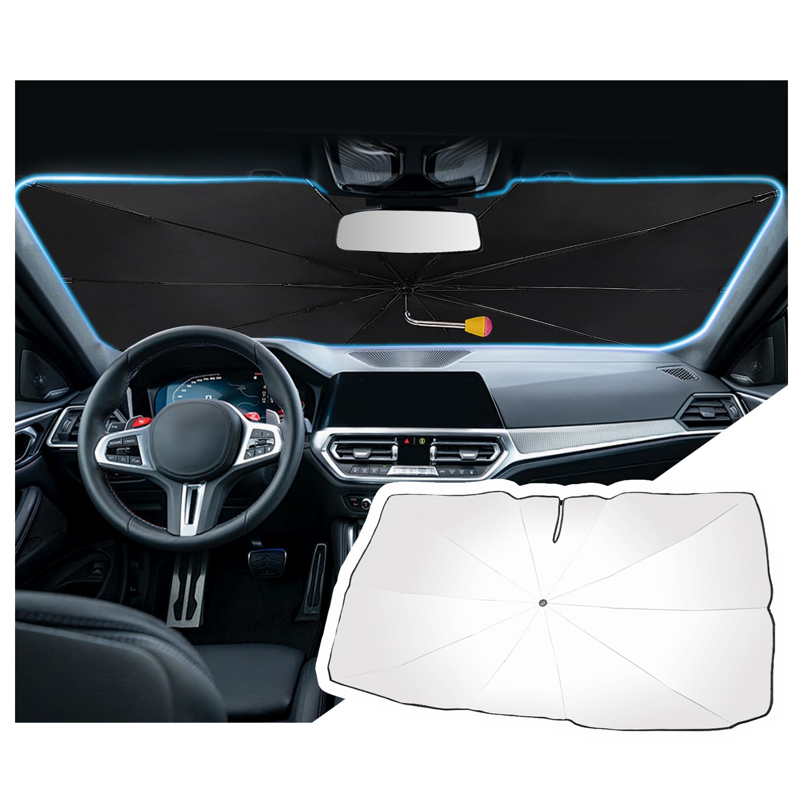 [2025 Upgrade Bend] Car Windshield Sun Shades Umbrella,Foldable Cars Sun Shade with Nanoscale Heat Insulation,55''x30'' Suns Sha