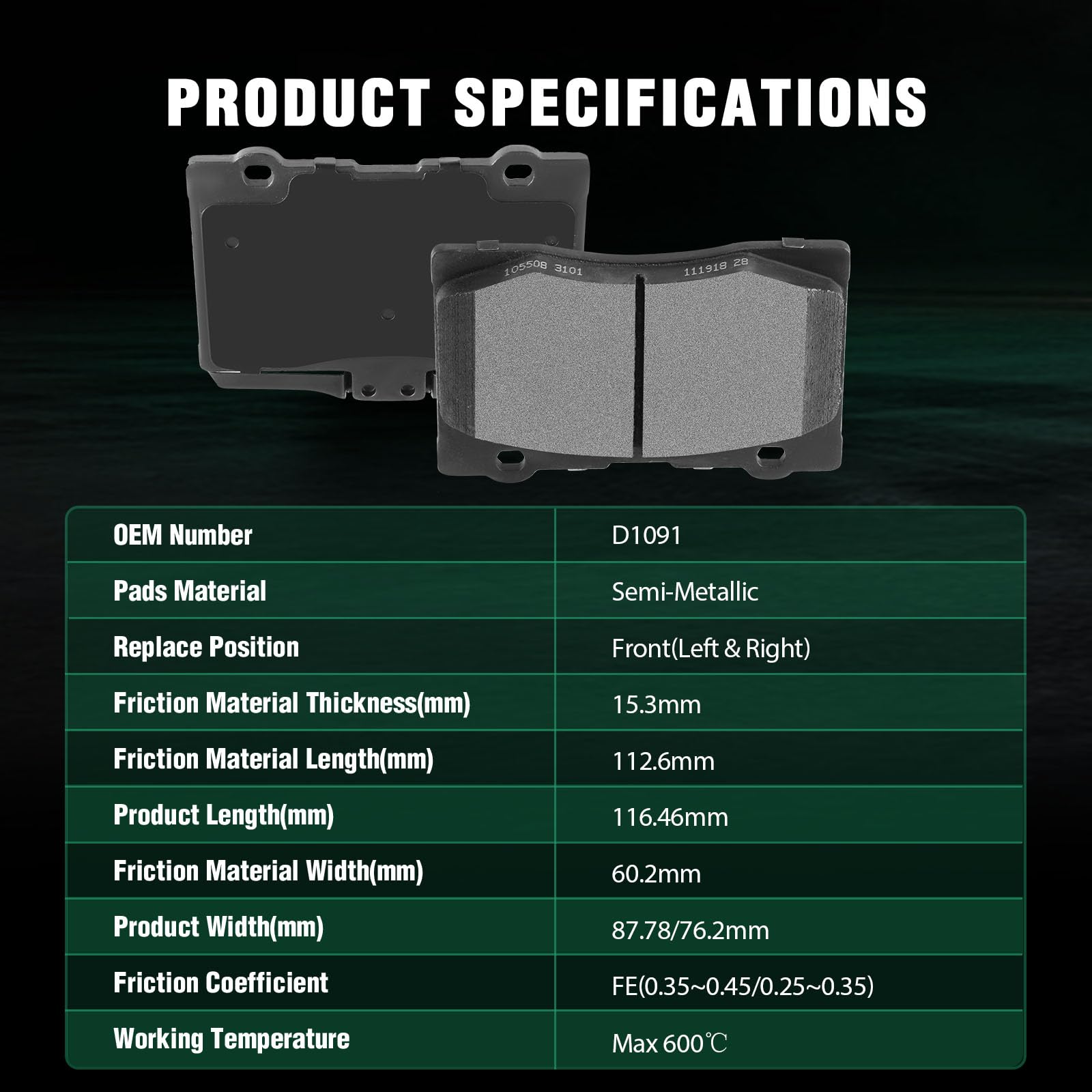 Automuto 4Pcs Front Semi-Metallic Disc Brake Pads Set D1091 For Acura Rl 2005-2012