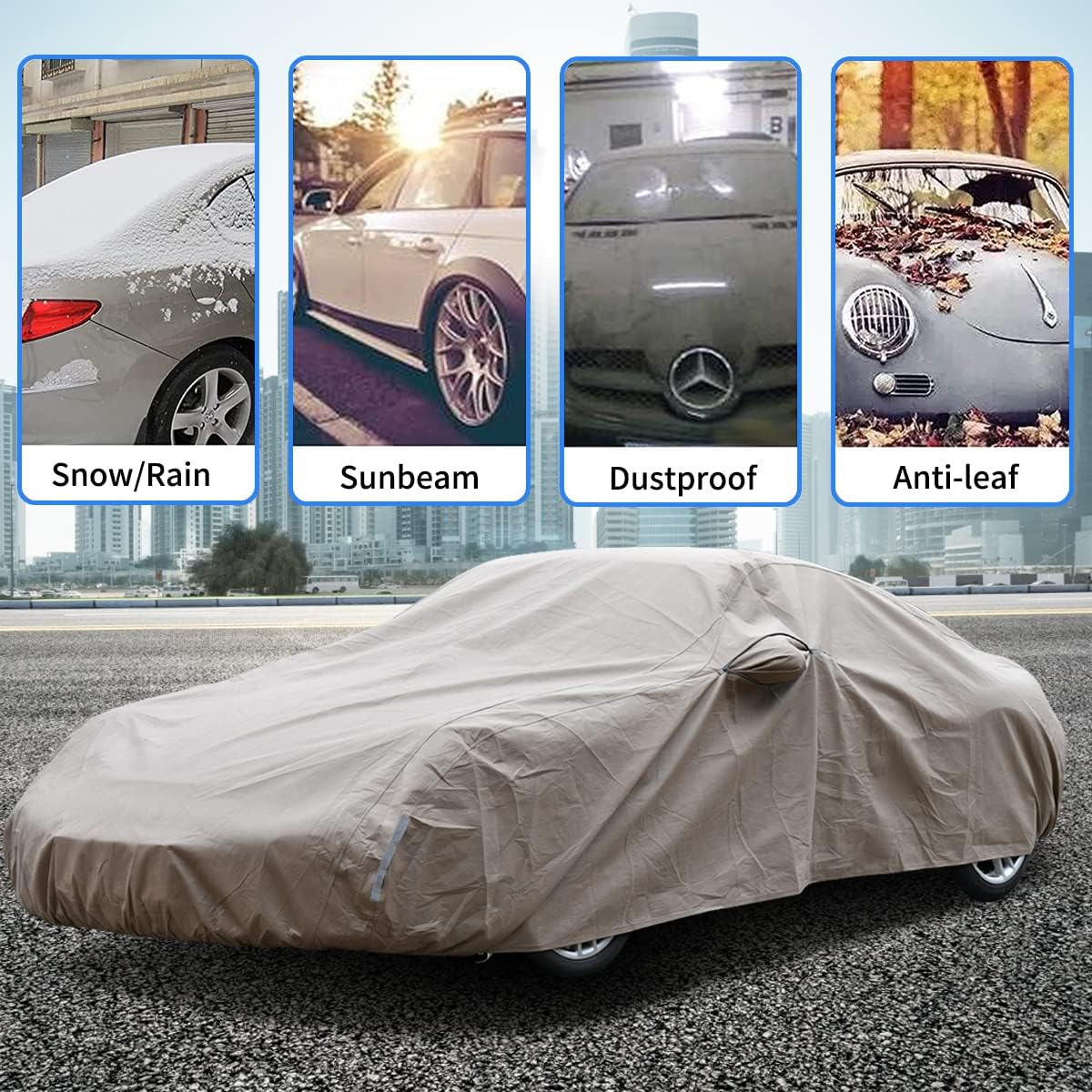 Tecoom Thick Shell Super Breathable-Waterproof Windproof Snow Sun Rain Uv Protective Outdoor All Weather Suv Car Cover Fit 191-2