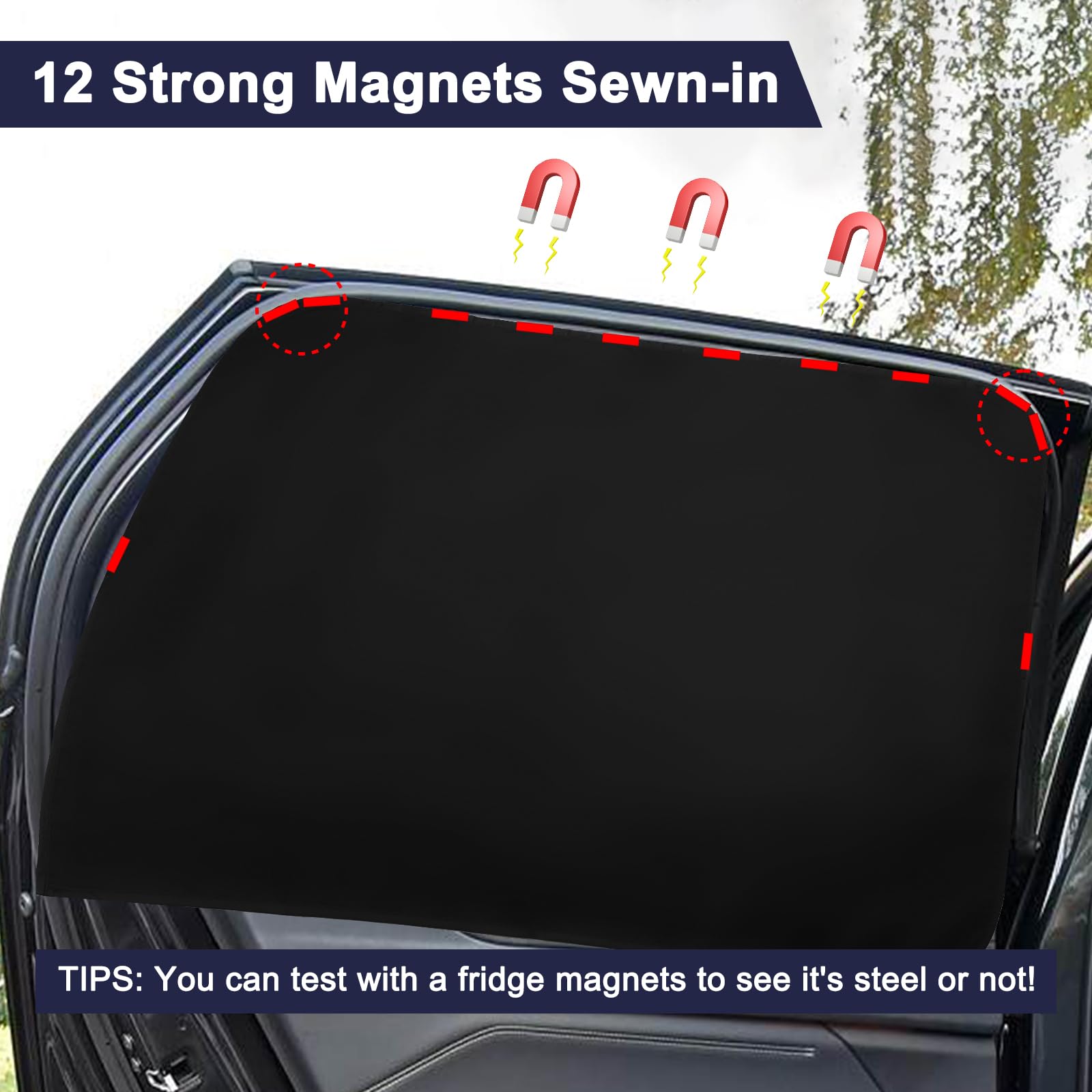 Ovege Car Window Shades Magnetic Suedette - Back Seat 2pcs Privacy Curtain UV Protection