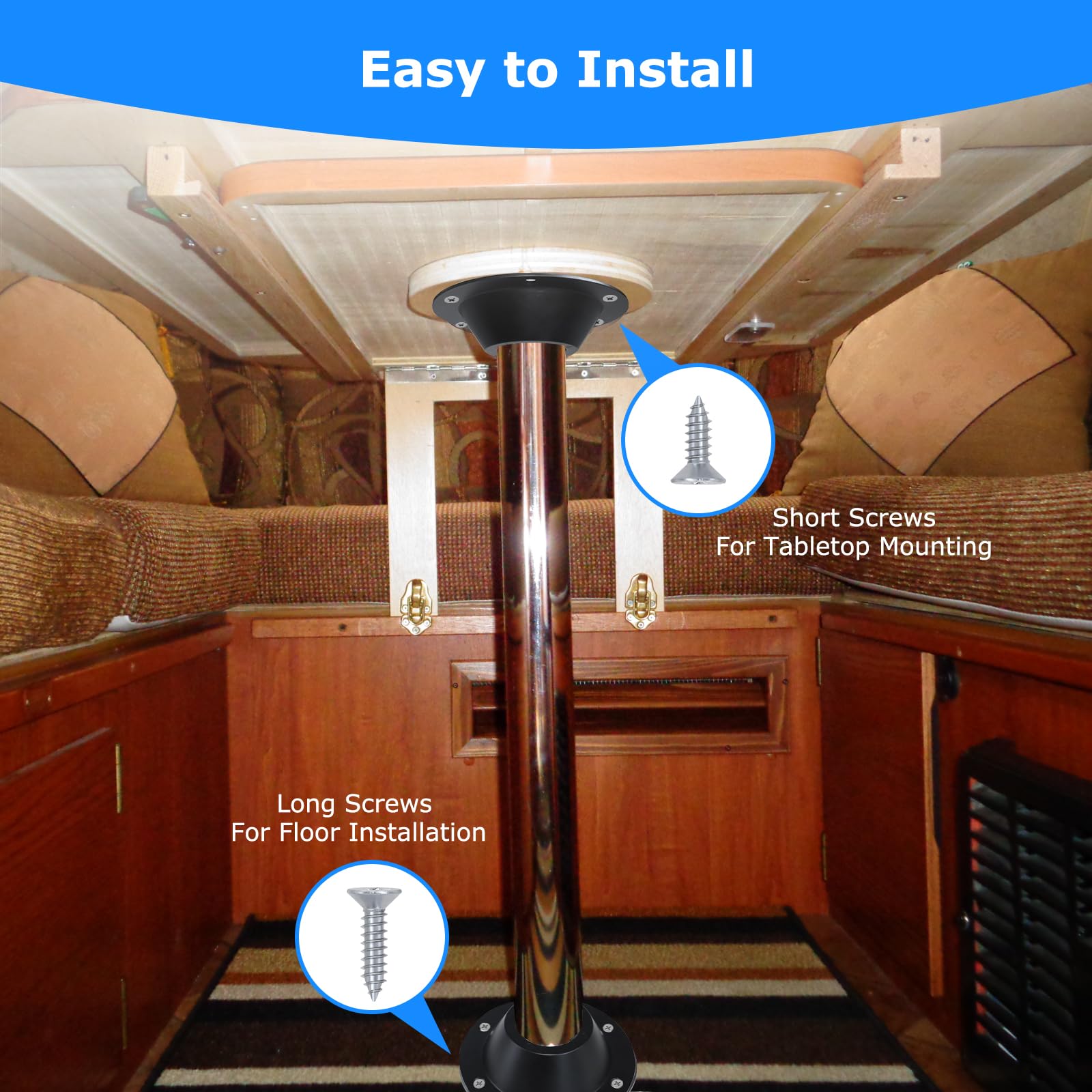 Jyincped 2 Pack Rv Table Base Mount,Camper Aluminum Standard Rv Pedestal Table Leg Base Flange,Floor Mounting Bracket Flush Plat