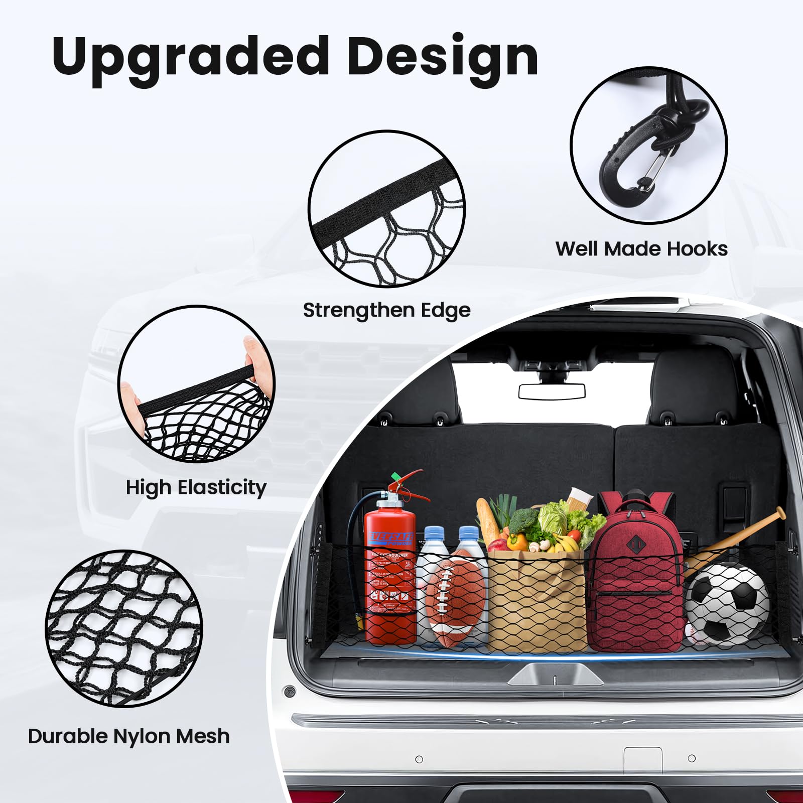 Canvcle Trunk Cargo Net for 2015-2025 GMC Yukon/Chevy Tahoe/Suburban Accessories Envelope Style Mesh Trunk Net Organizer and Sto