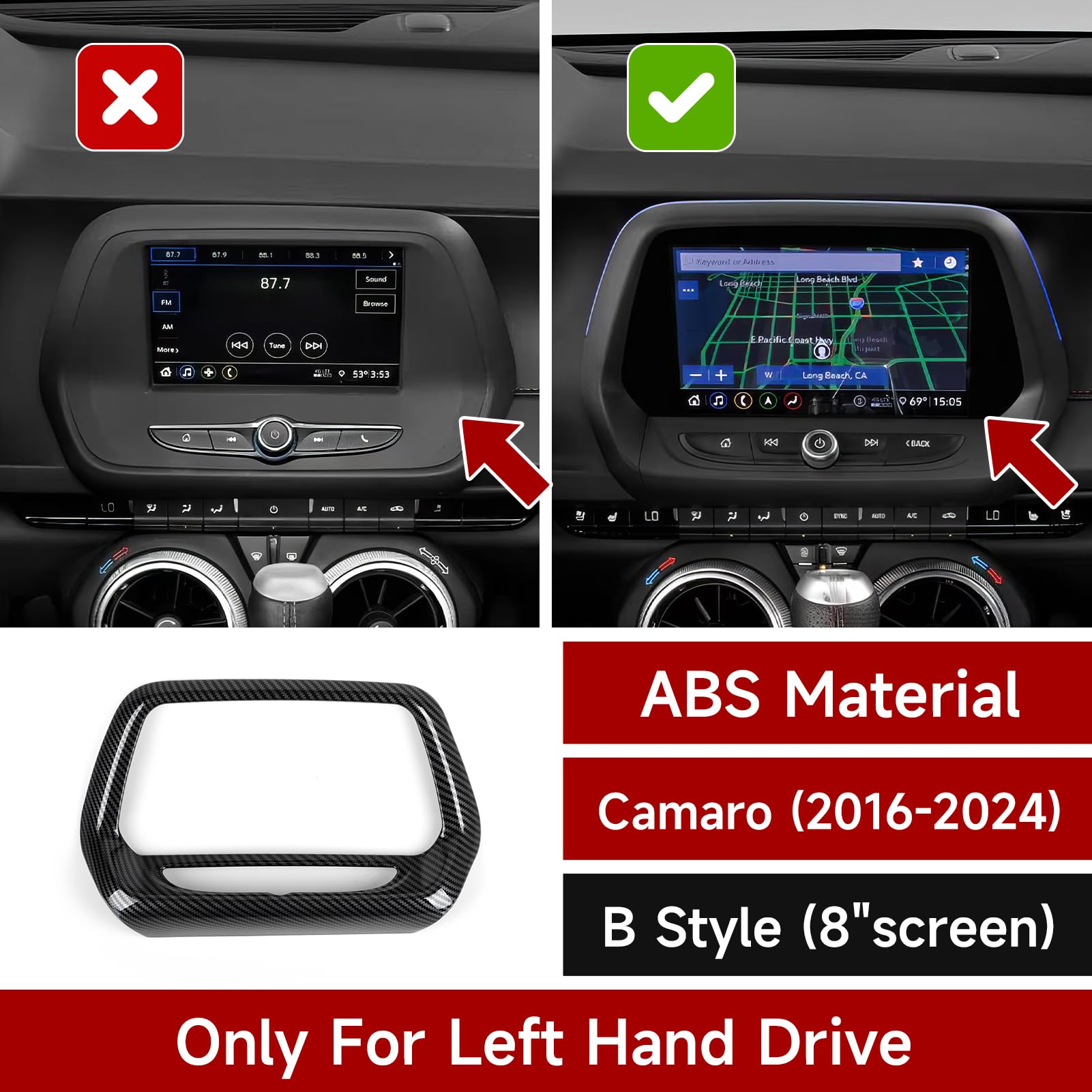 Car Sticker Center Control Navigation Panel Decal ABS Carbon Fiber Interior Trim Cover for Chevrolet Camaro 2016 2017 2018 2019