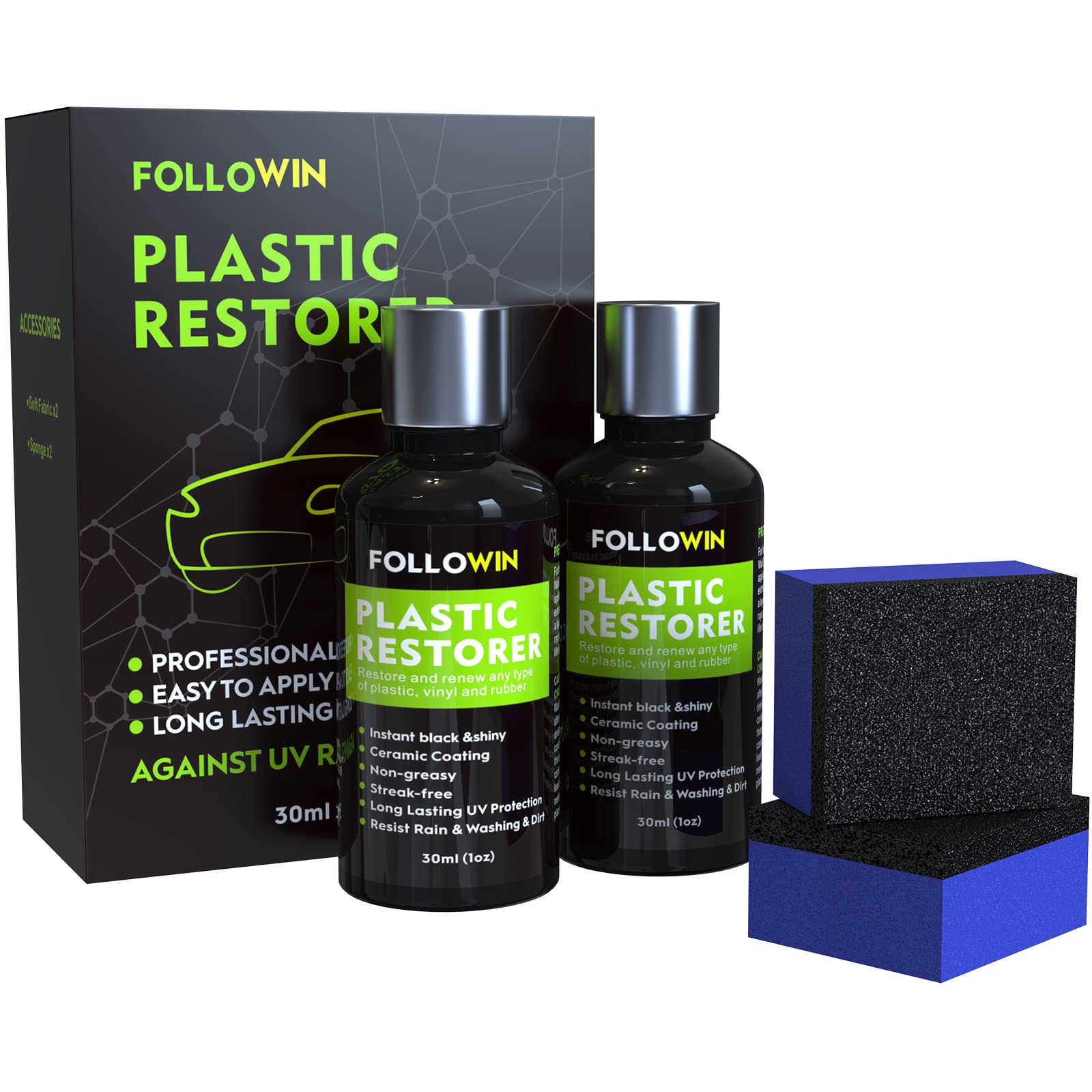 Followin Plastic Restorer For Cars, Plastic Coating Exterior Black Trim Restorer, Ceramic Coating, Resists Water, Dirt, Not Dres