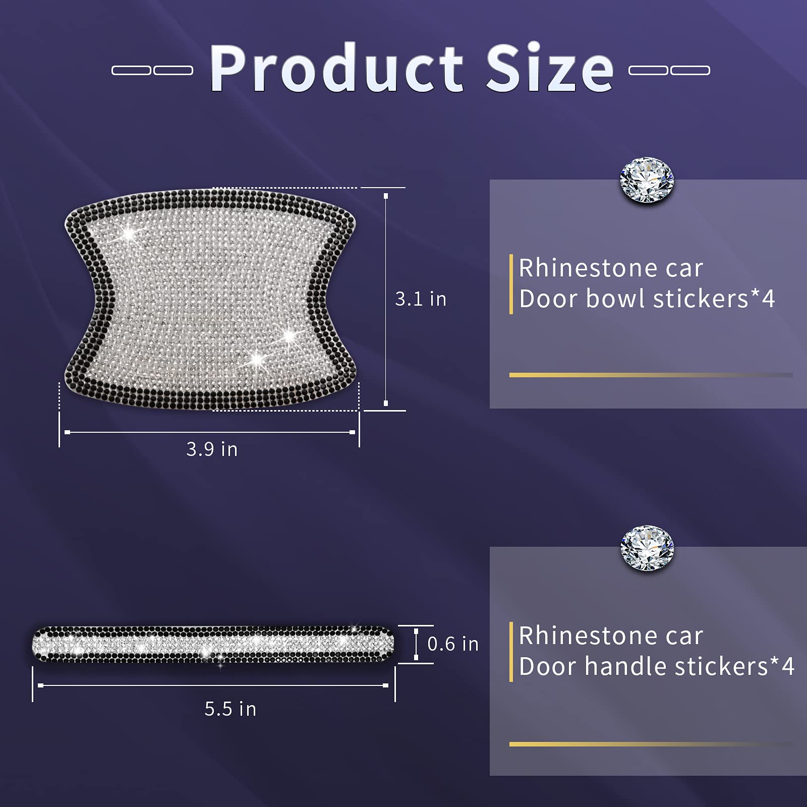 Insauto Bling Car Accessories For Women, Bling Car Handle Protector, 8Pcs Rhinestone Car Door Handle Bowl Decoration(Black)