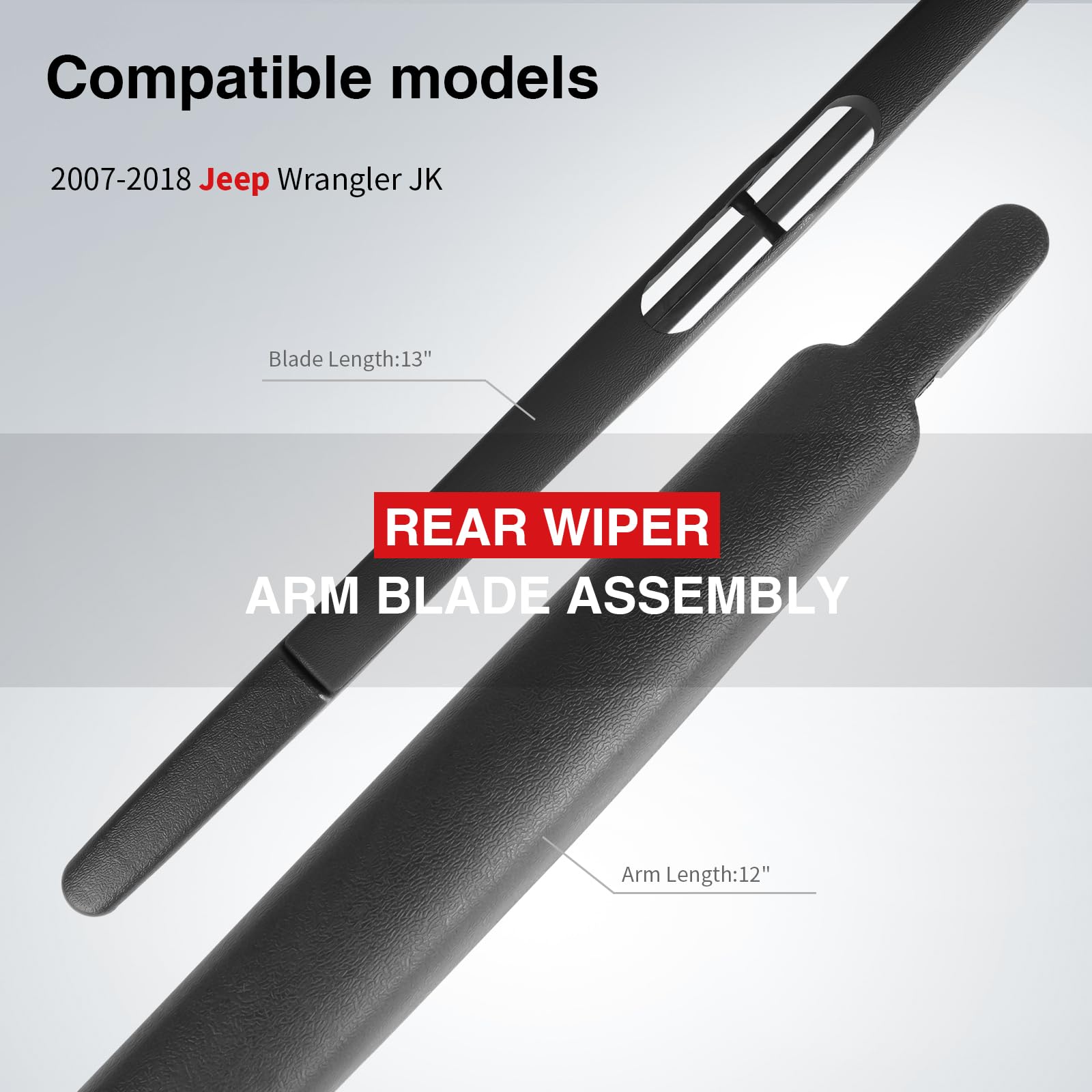 Otuayauto Rear Wiper Arm Blade Assembly - Replacement For Jeep Wrangler Jk 2007-2018 - Replacement For Oem 68002490Ab