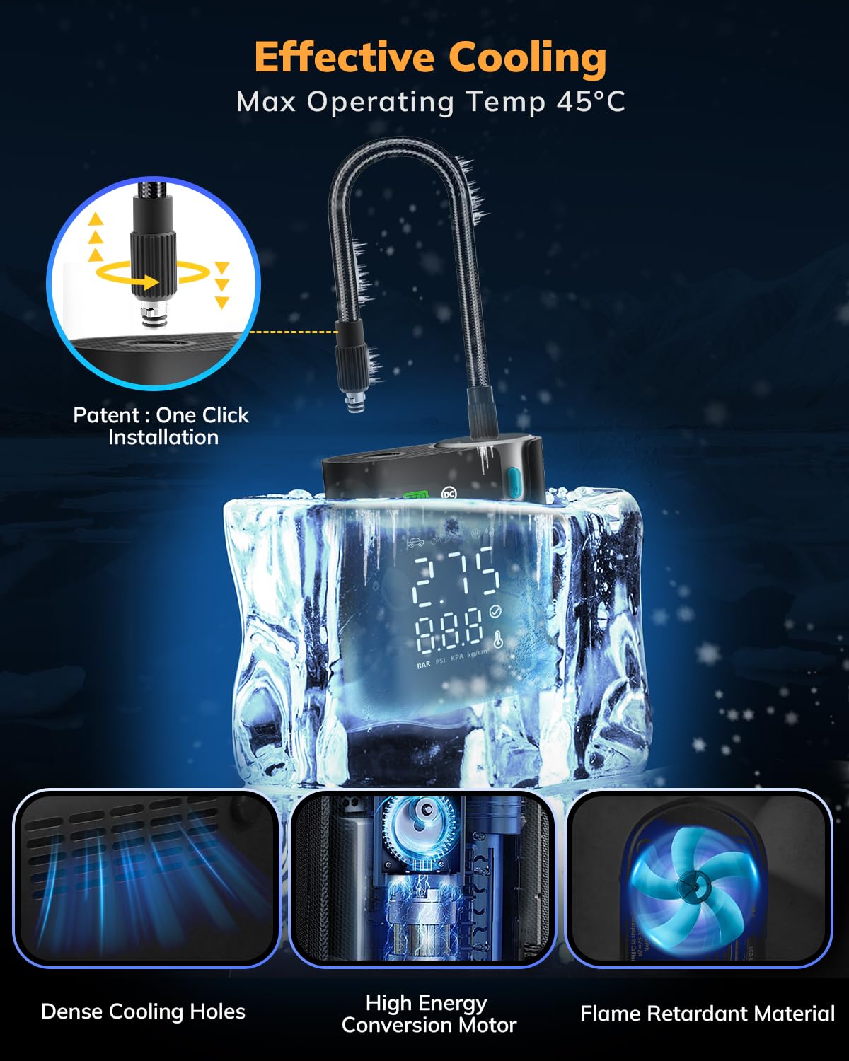 Upbeatplus T1 Portable Tire Inflator With 160 Psi, 4X Faster Air Pump, Wireless Car Tire Inflator With Pressure Gauge, Suitable