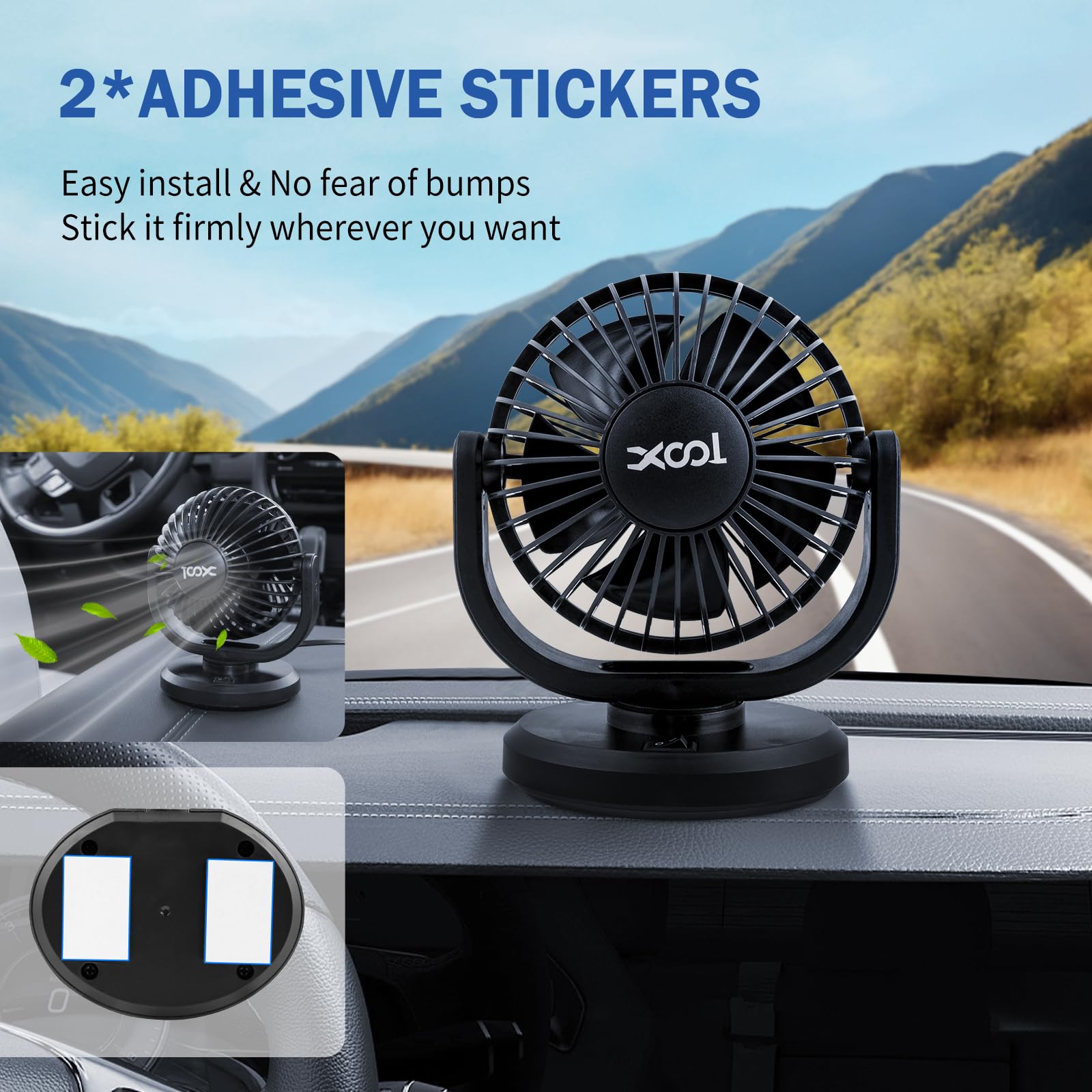 Xool 12V Car Fans, 4 '' Electric Car Cooling Air Fan Powerful Single Car Fan Cigarette Lighter Low Noise 360 Degree Rotatable Fo