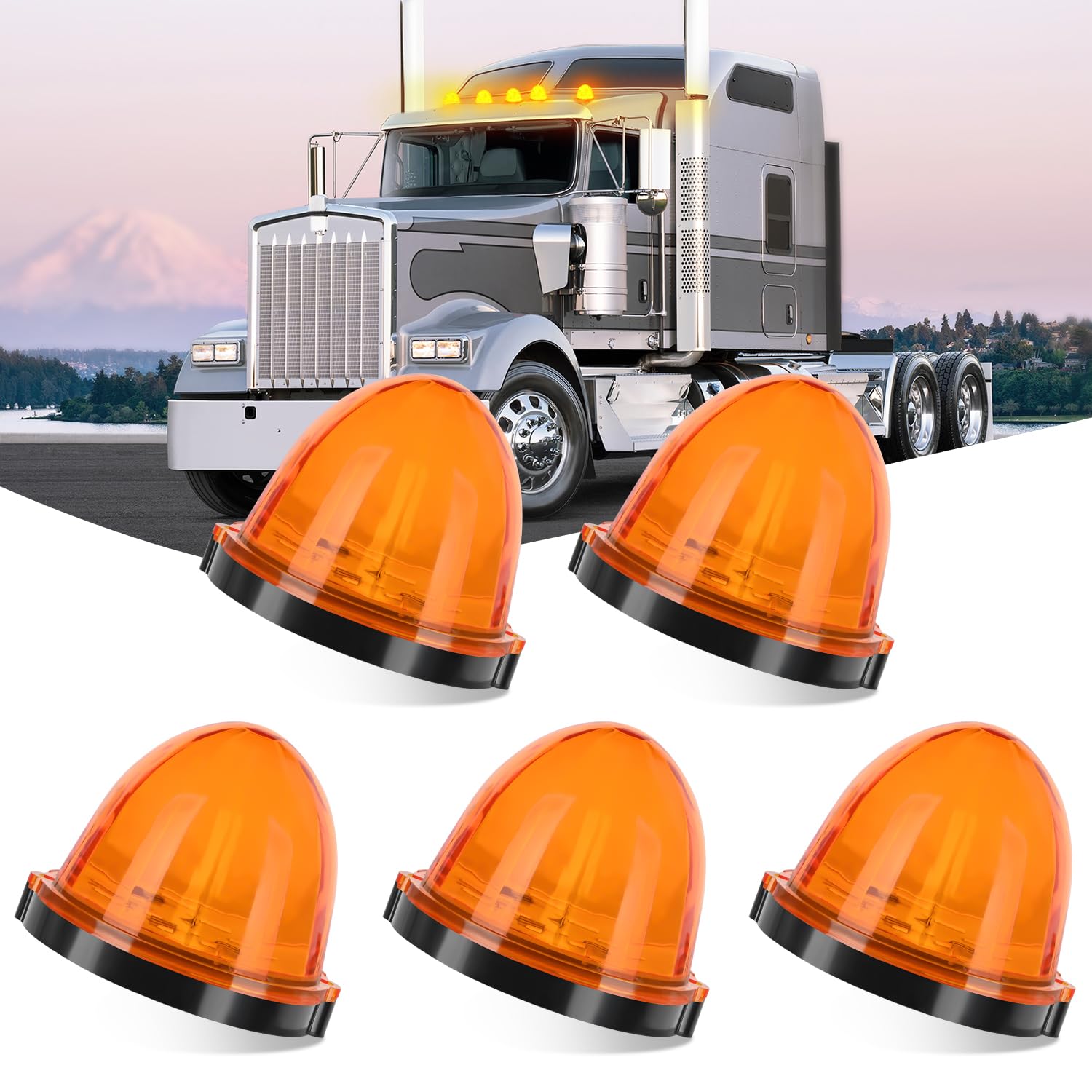 Nilight Cab Roof Marker Light 5 Pcs 18 Led Amber Top Clearance Indicator Lights Waterproof Surface Mount For Heavy Duty Trucks T