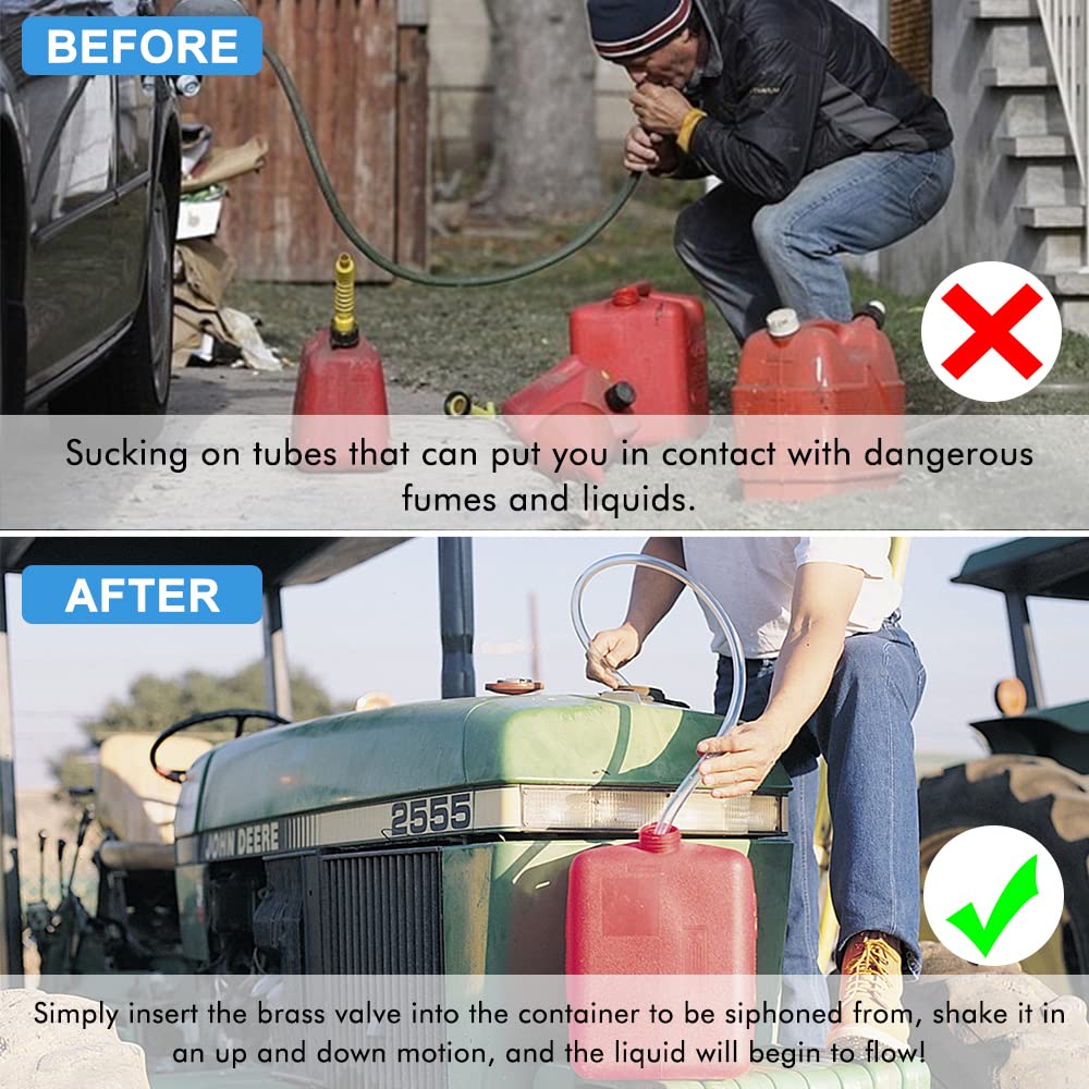 A Abigail Gas Siphon Hose Pump Shaker Siphon For Gasoline Fuel Water Transfer Safe Multi-Purpose Self Priming Pump 6 Foot High Grade Hose 3/4 Valve