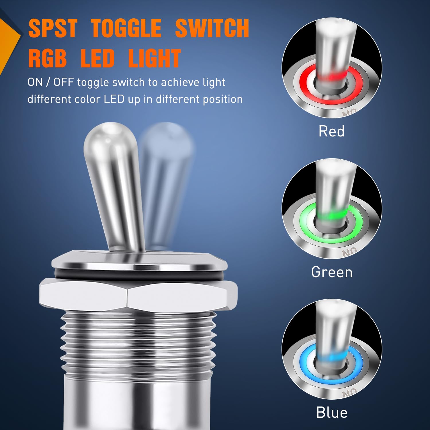 Nilight 3Pcs Rgb Toggle Switch 12-24V Rocker Switch Red Green Blue Led Lighted W/Pre-Wired Harness Stainless Steel Latching On O