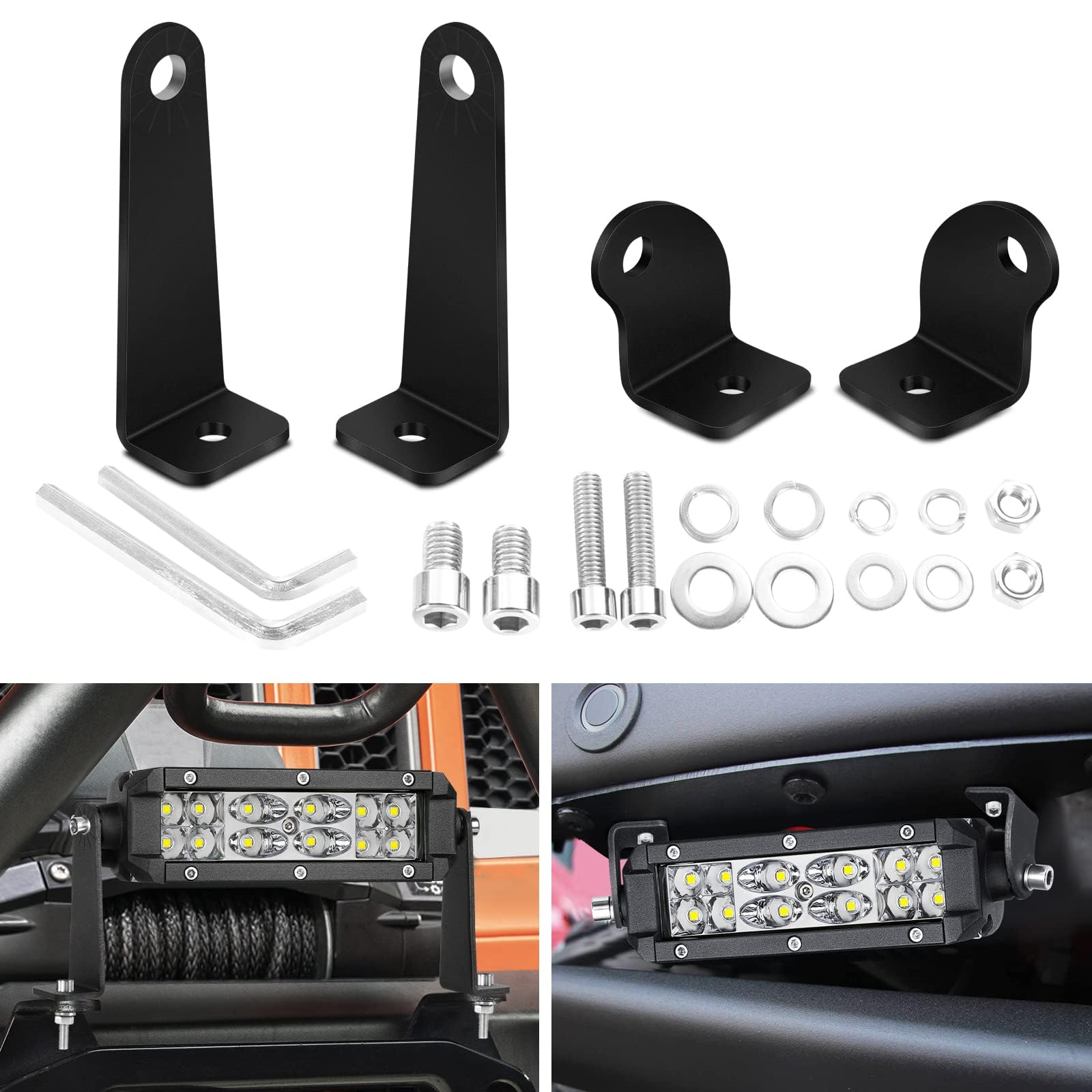 Akd Part Light Bar Mounting Brackets 2 Packs Universal Side-Mounted Brackets For Straight Or Curved Single-Row Led Light Bar Up To 52 Inch