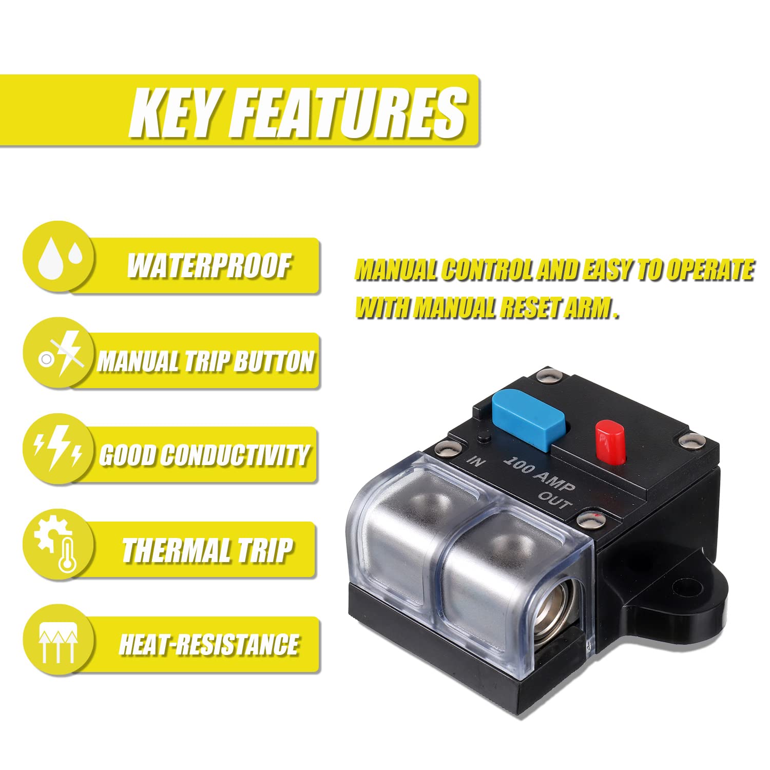 EPLZON 100A Resettable Circuit Breaker - 100 Amp Self Recovery with Manual Reset Button for Car Audio & Amps Protection