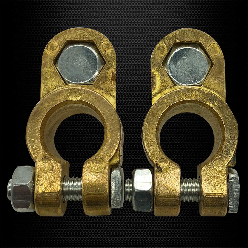 Ampper Brass Battery Terminal Connectors, Top Post Battery Terminals Clamp Set For Marine Car Boat Rv Vehicles (1 Pair)