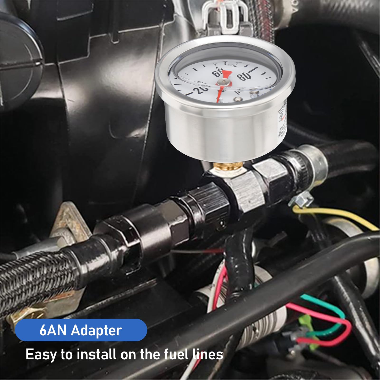 Measureman 0-100Psi Stainless Steel Glycerin Filled Fuel Pressure Gauge, 1-1/2'' Dial Size, With 6An Fuel Pressure Take Off Fitt