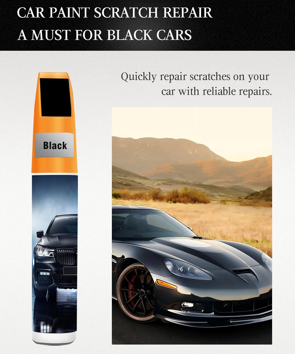 Gloss Black Touch Up Paint For Cars, 2-In-1 Car Touch Up Paint Kit For Deep & Surface Scratches, Universal Color Match For All V