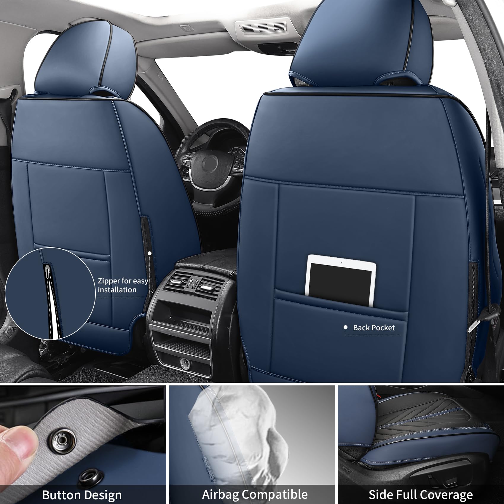 Tomatoman Front Seat Covers,Universal Waterproof Leather Car Seat Full Coverage Protectors Automotive Vehicle Cushion Fit for Mo