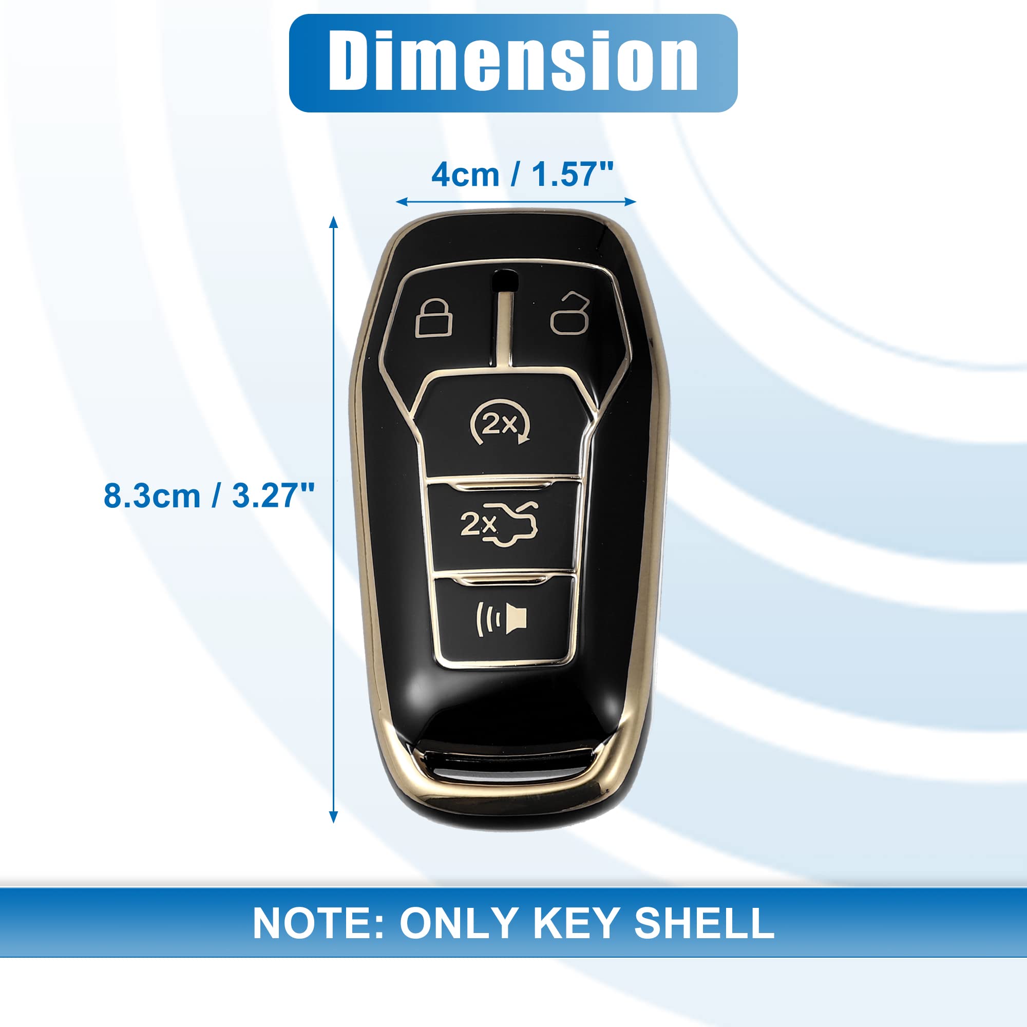 X Autohaux Tpu Car Remote Key Fob Case Cover With Key Chain 5 Button Full Protector For Ford Fusion 2013-2016 For Ford F150 2015-2017 Black