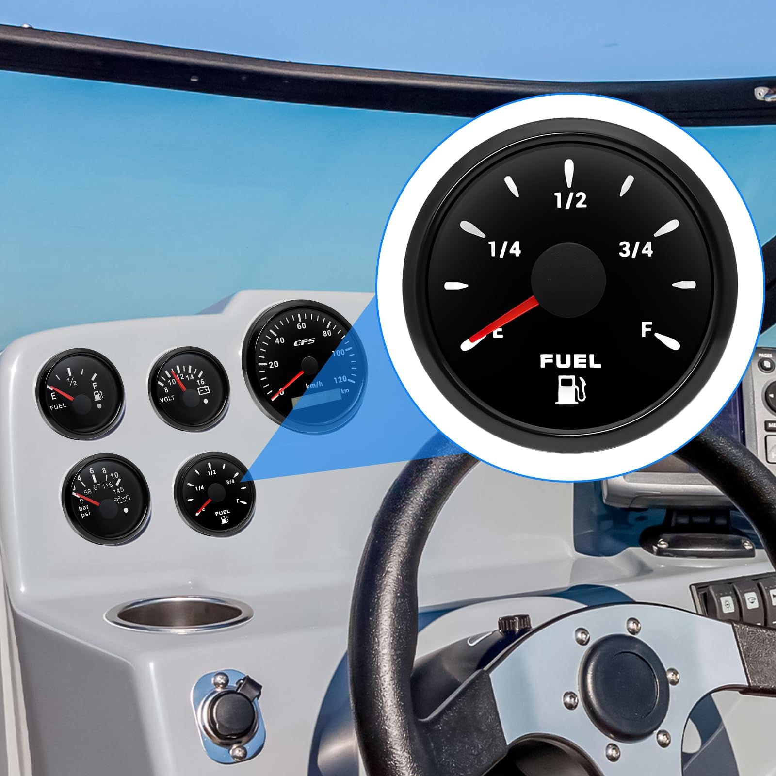 ARTILAURA Fuel Sending Unit and Gauge Kit, 240-33ohms 11'' (275mm) Boat Marine Fuel Tank Sender Stainless Steel Gas Sensor for C