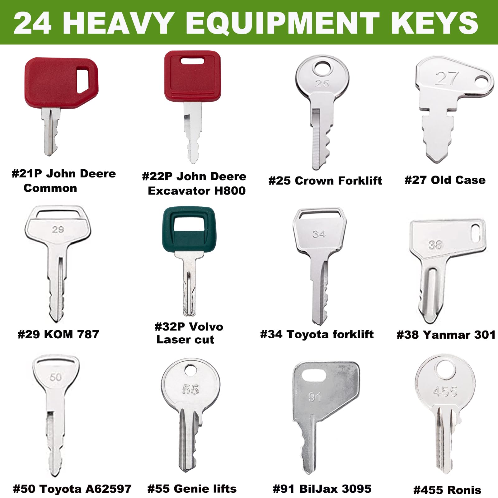 Heavy Equipment Keys Master Set, Construction Ignition Key Set Fits Case,Komatsu,Hyster, Cat, Jcb, Daewoo, Jlg, Jd, Forklift, Cr