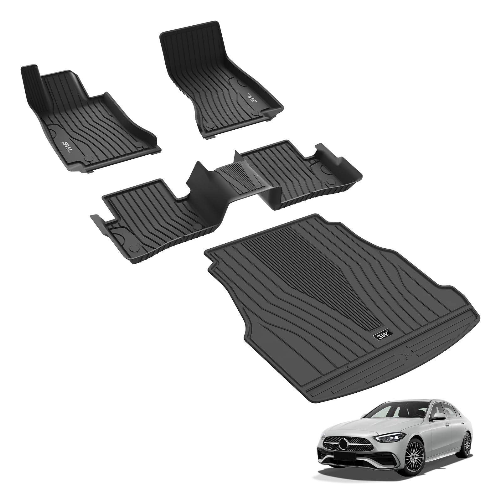 3W Floor Mats &Cargo Liner For Benz C-Class 2022-2024 2025 Tpe All Weather Custom Fit Floor Liner For Benz C-Class 1St And 2Nd R