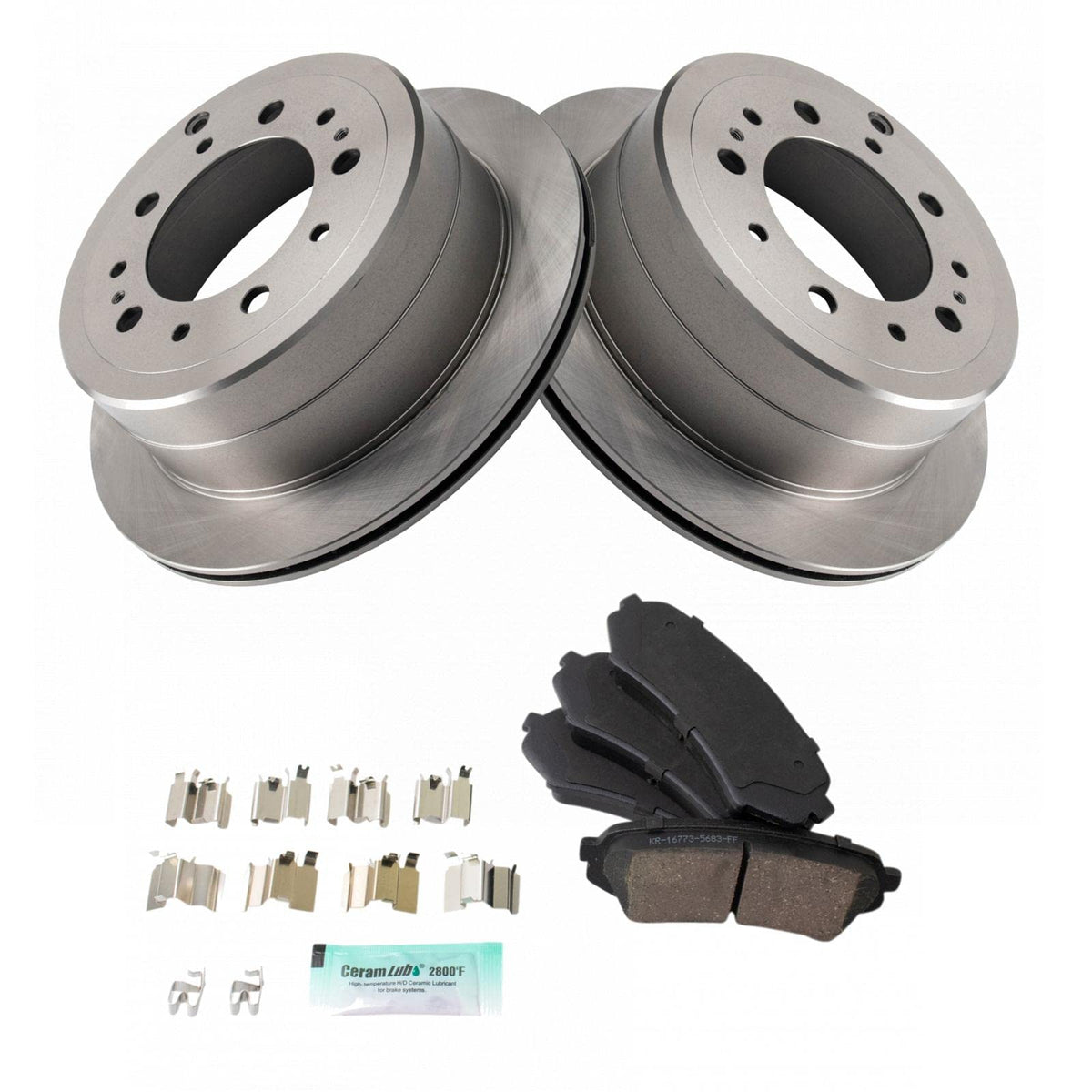 TRQ Rear Brake Pad & Rotor Kit Brake Pads Brake Rotor Ceramic Compatible with 1998-2007 Lexus LX470 Toyota Land Cruiser