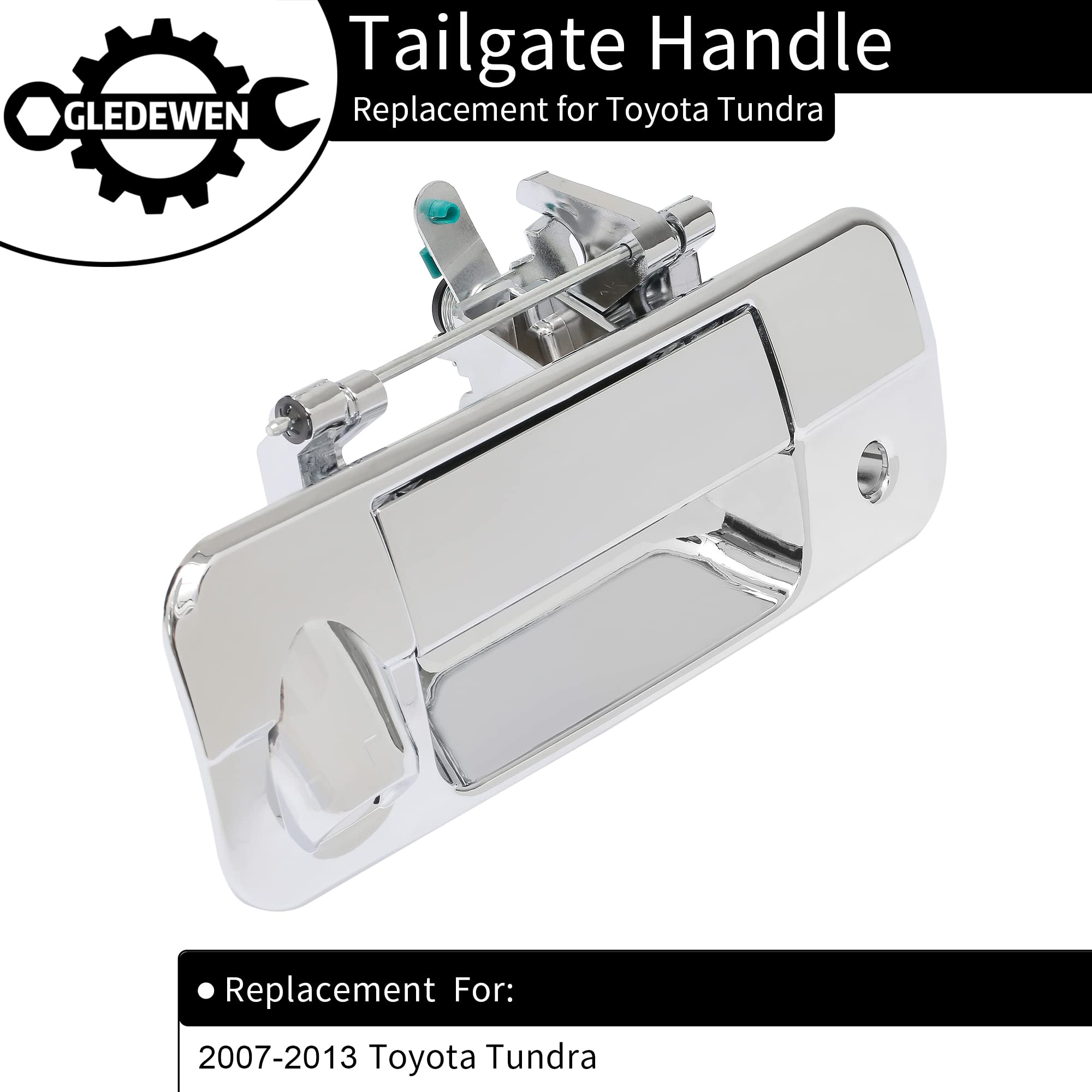 Gledewen Chrome Tailgate Door Handle, Compatible With 2007-2013 Toyota Tundra, Exterior Rear W/Camera Hole | Replaces 69090-0C05