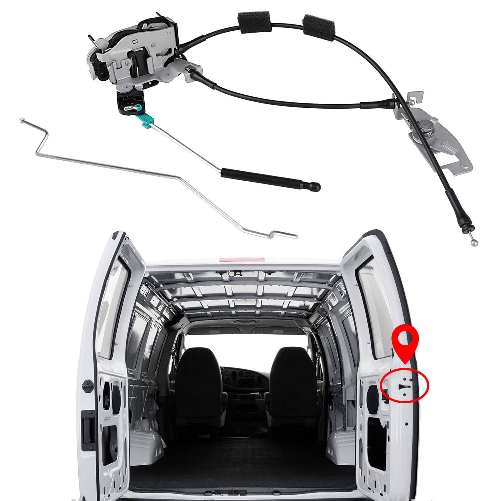 Rear Door Latch Cable & Rod Right Passenger Side For Ford E150 E250 E350 1992-2019 Econoline Van Side Back Door Latch Lock Cable Assembly Replace Ford 8C2Z-15431A02-C Ac2Z-15431A02-A 6C2Z-15431A02-Aa