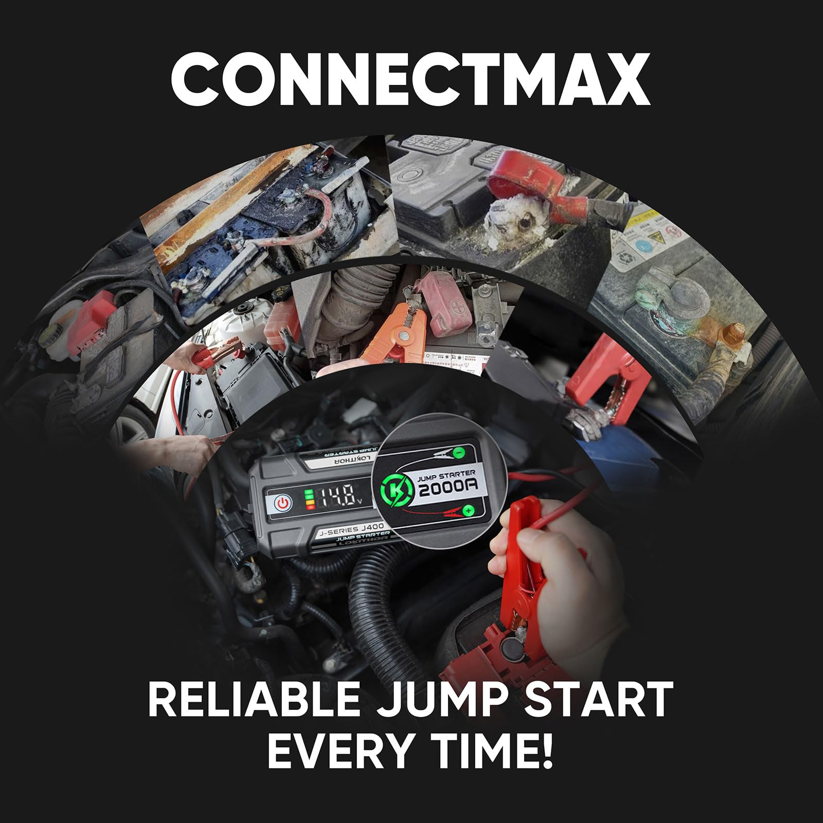 LOKITHOR J400 2000A 12V Portable Lithium Jump Starter, Car Battery Booster Pack, USB-C Powerbank Charger, and Jumper Cables for