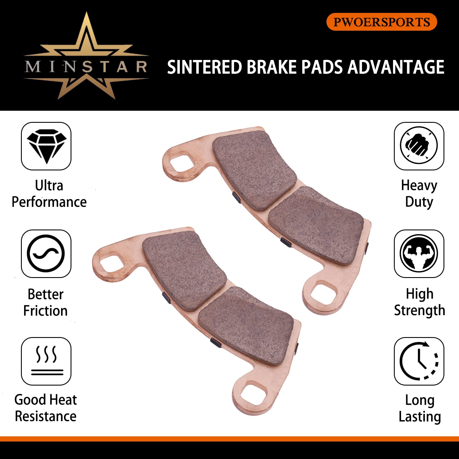 Sintered Brake Pad Front & Rear For Polaris Rzr 900 1000 4 Xp Rs1, Ranger 570 700 800 900 1000 Ev Crew Diesel 6X6, Replace #2205